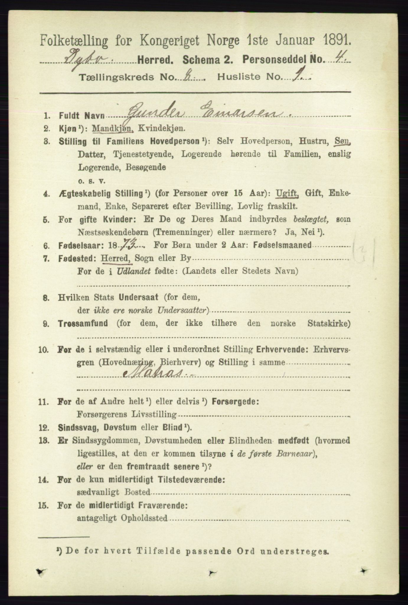 RA, 1891 census for 0915 Dypvåg, 1891, p. 2728