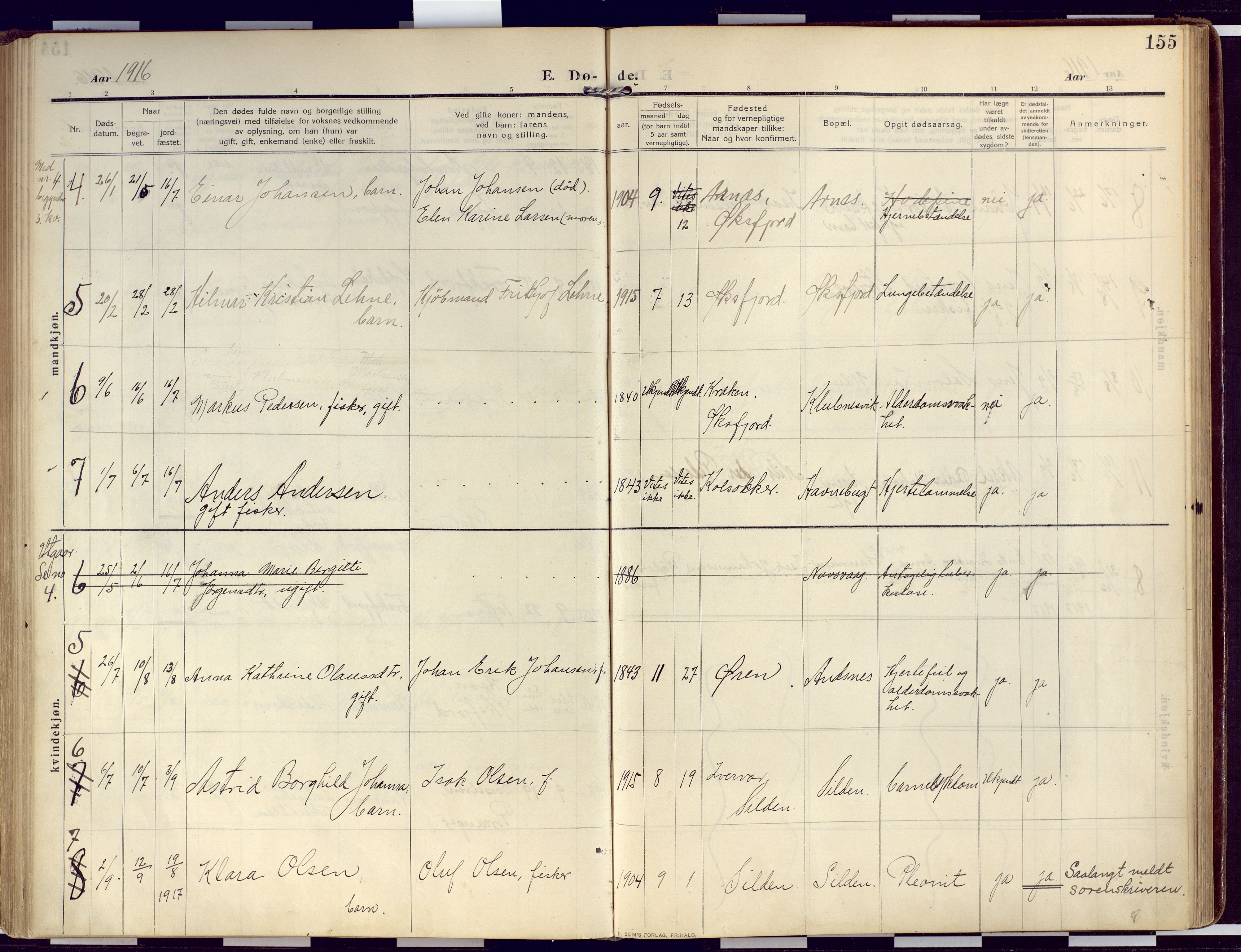 Loppa sokneprestkontor, SATØ/S-1339/H/Ha/L0011kirke: Parish register (official) no. 11, 1909-1919, p. 155