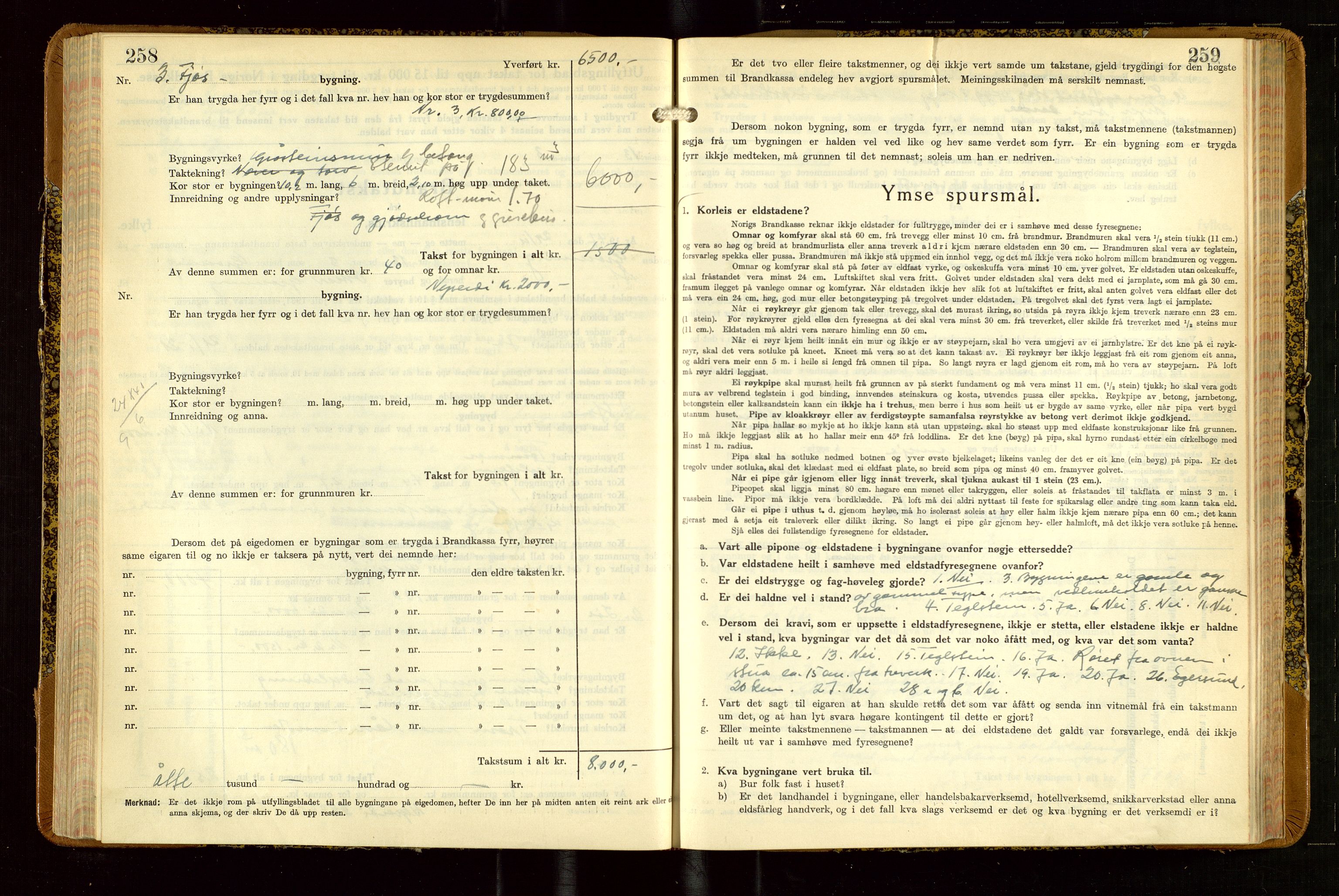 Helleland lensmannskontor, SAST/A-100209/Gob/L0004: "Brandtakstbok", 1939-1949, p. 258-259