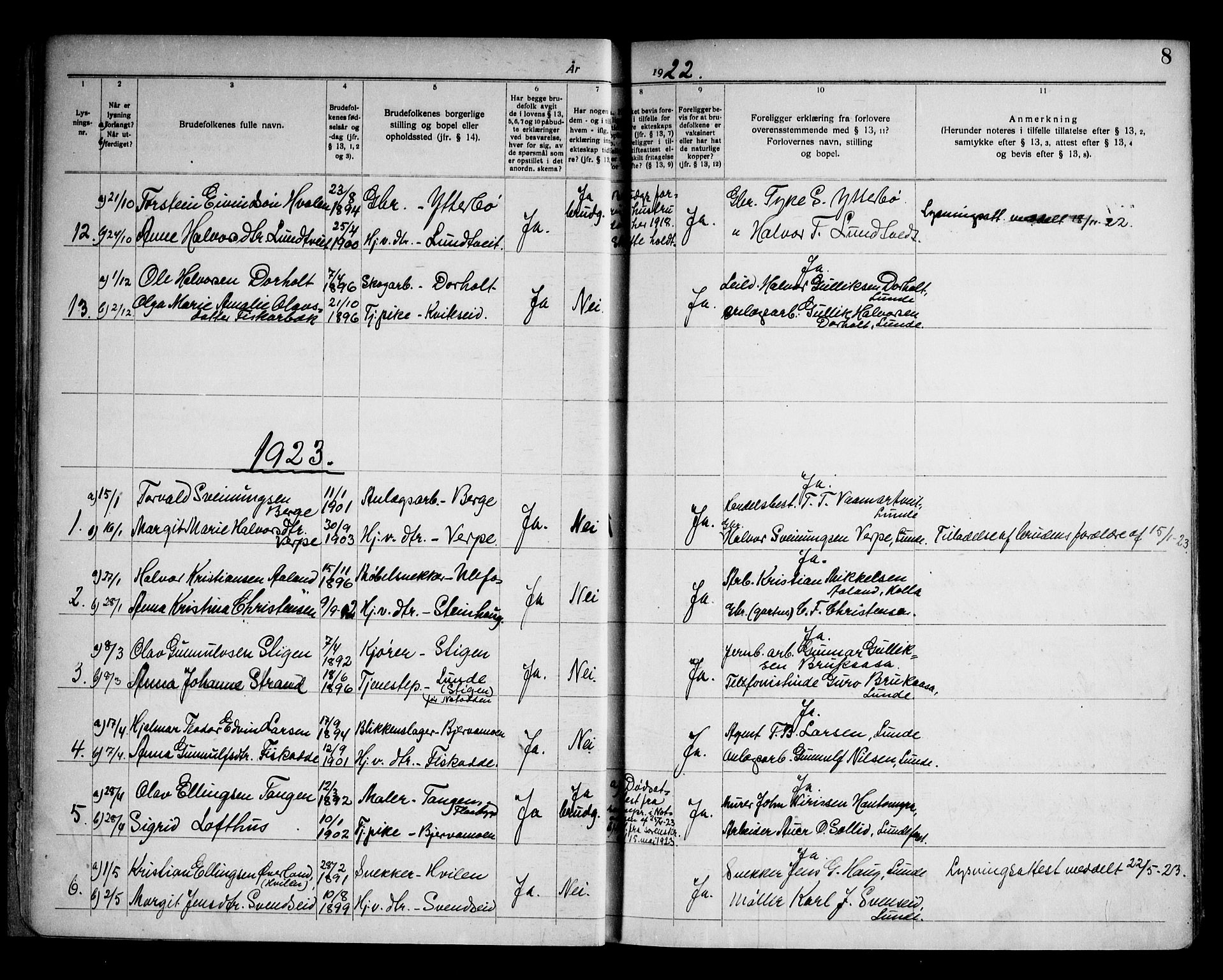 Lunde kirkebøker, AV/SAKO-A-282/H/Ha/L0001: Banns register no. 1, 1919-1966, p. 8