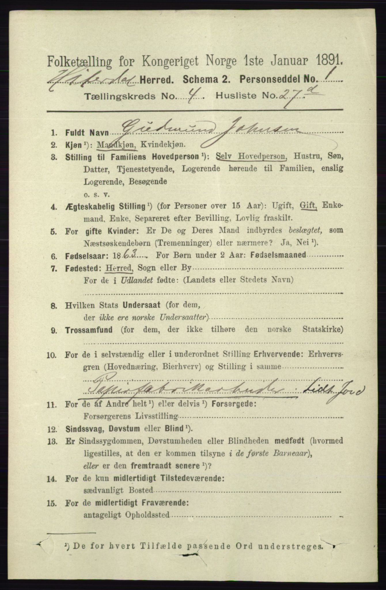 RA, 1891 census for 0823 Heddal, 1891, p. 1908