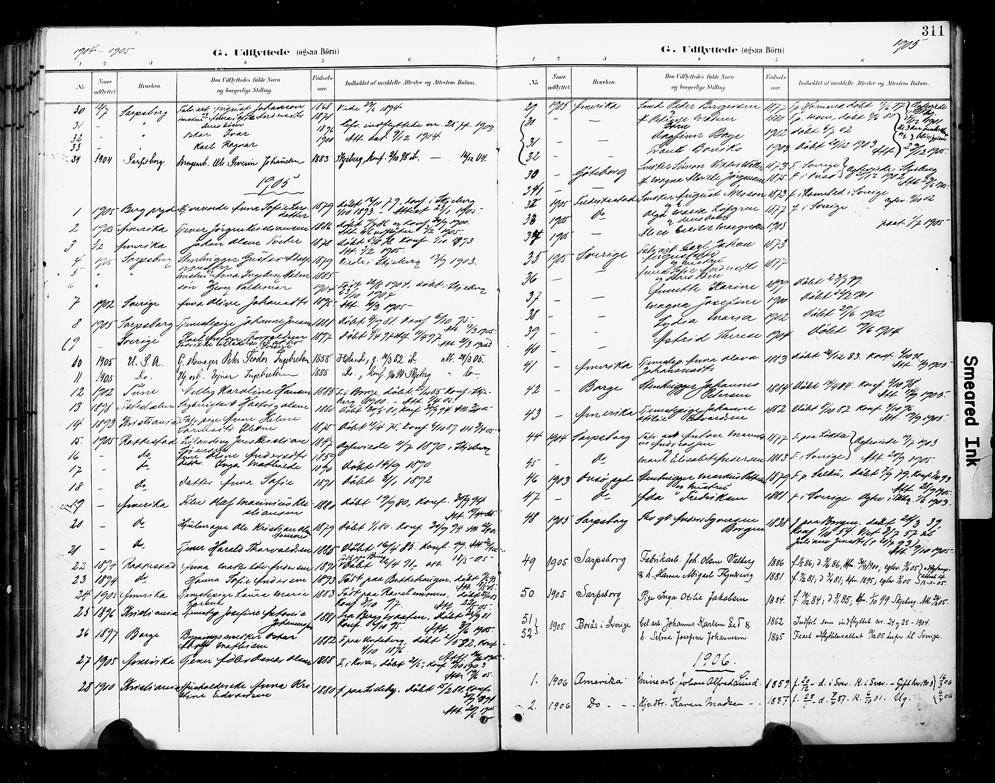 Skjeberg prestekontor Kirkebøker, SAO/A-10923/F/Fa/L0010: Parish register (official) no. I 10, 1898-1911, p. 311