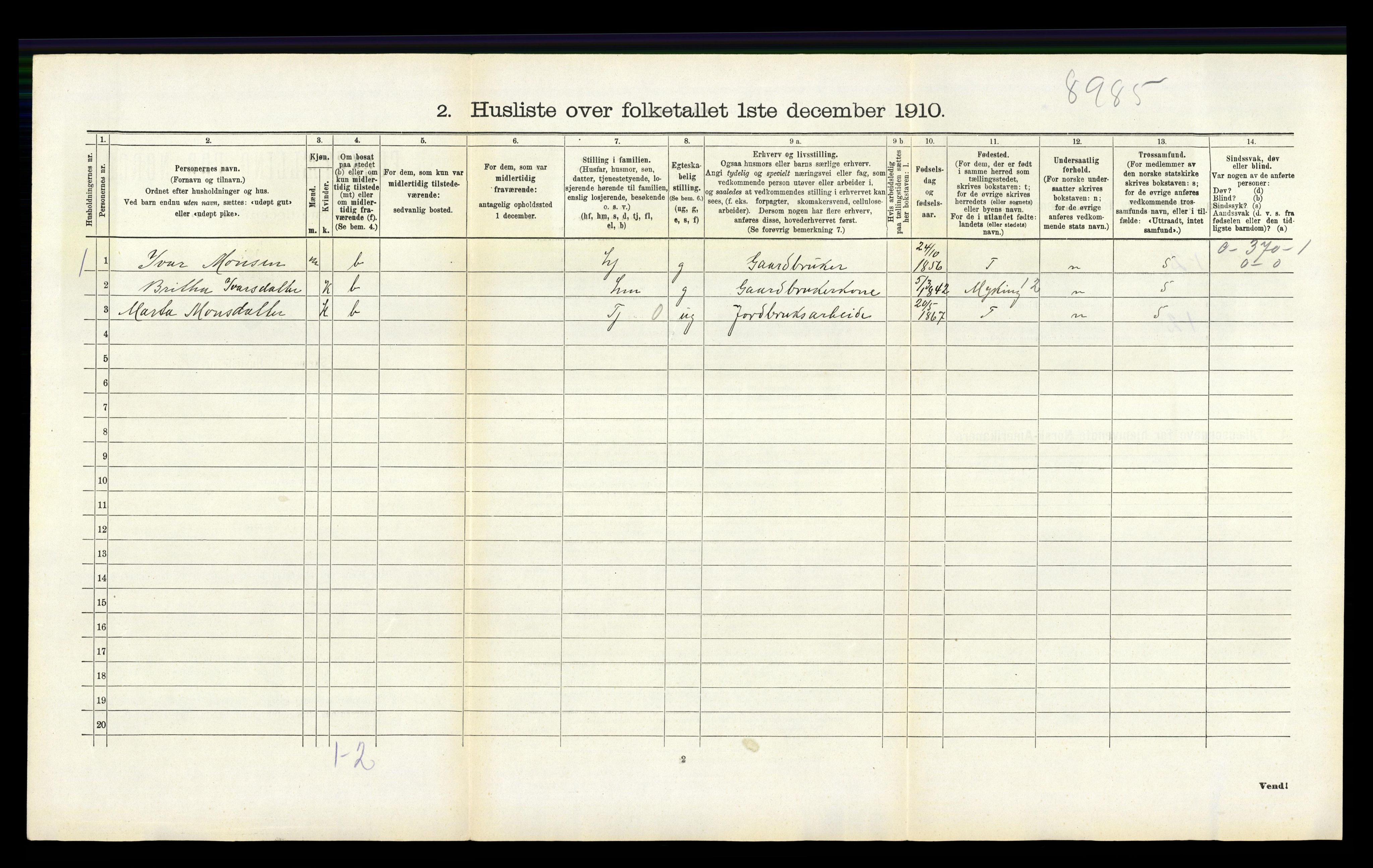 RA, 1910 census for Hamre, 1910, p. 259