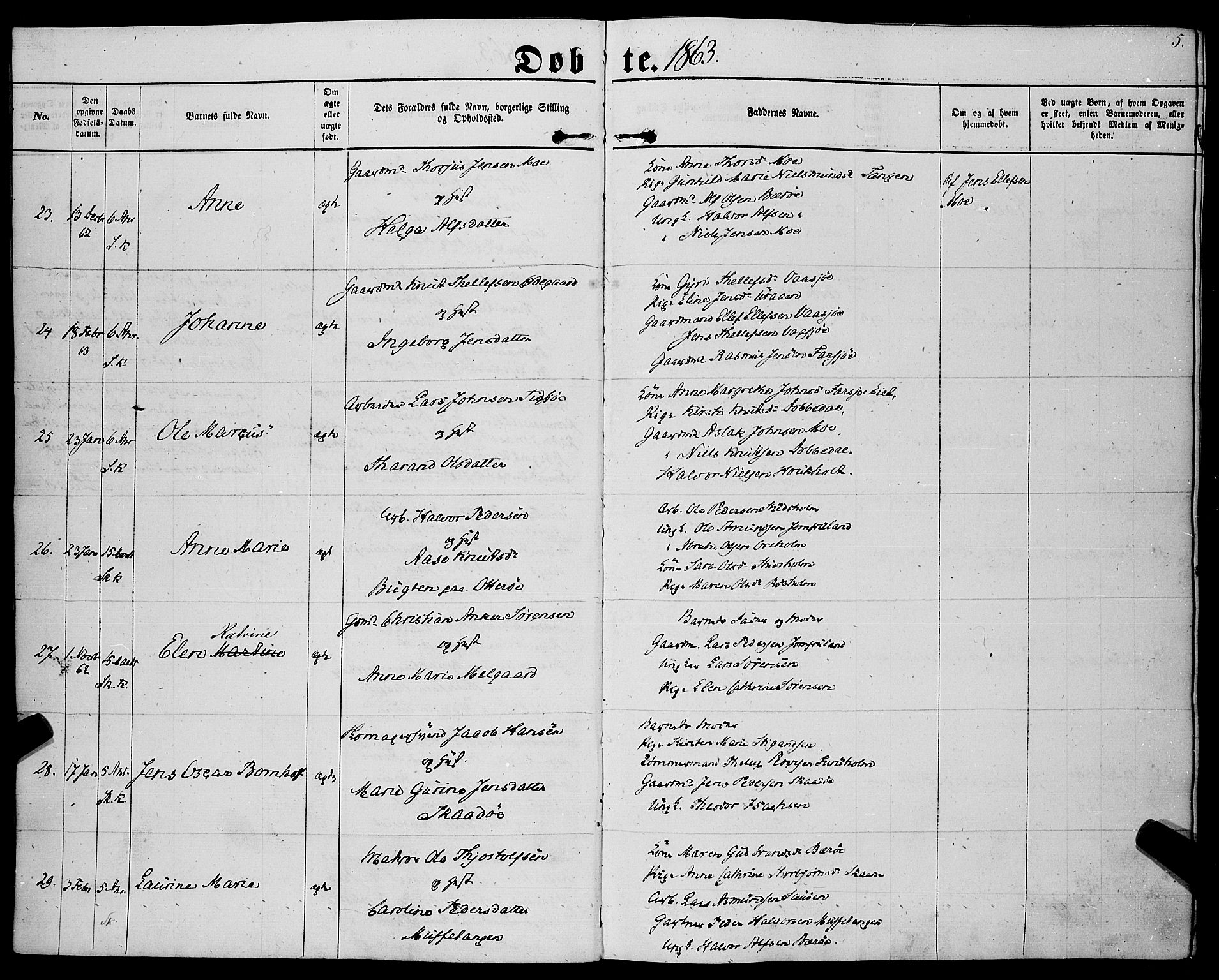 Sannidal kirkebøker, AV/SAKO-A-296/F/Fa/L0011: Parish register (official) no. 11, 1863-1873, p. 5