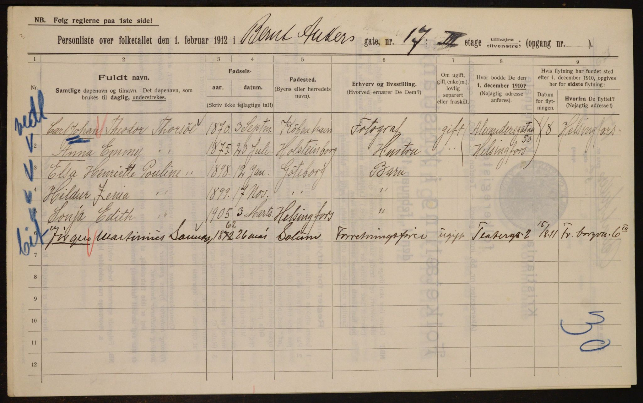 OBA, Municipal Census 1912 for Kristiania, 1912, p. 4724