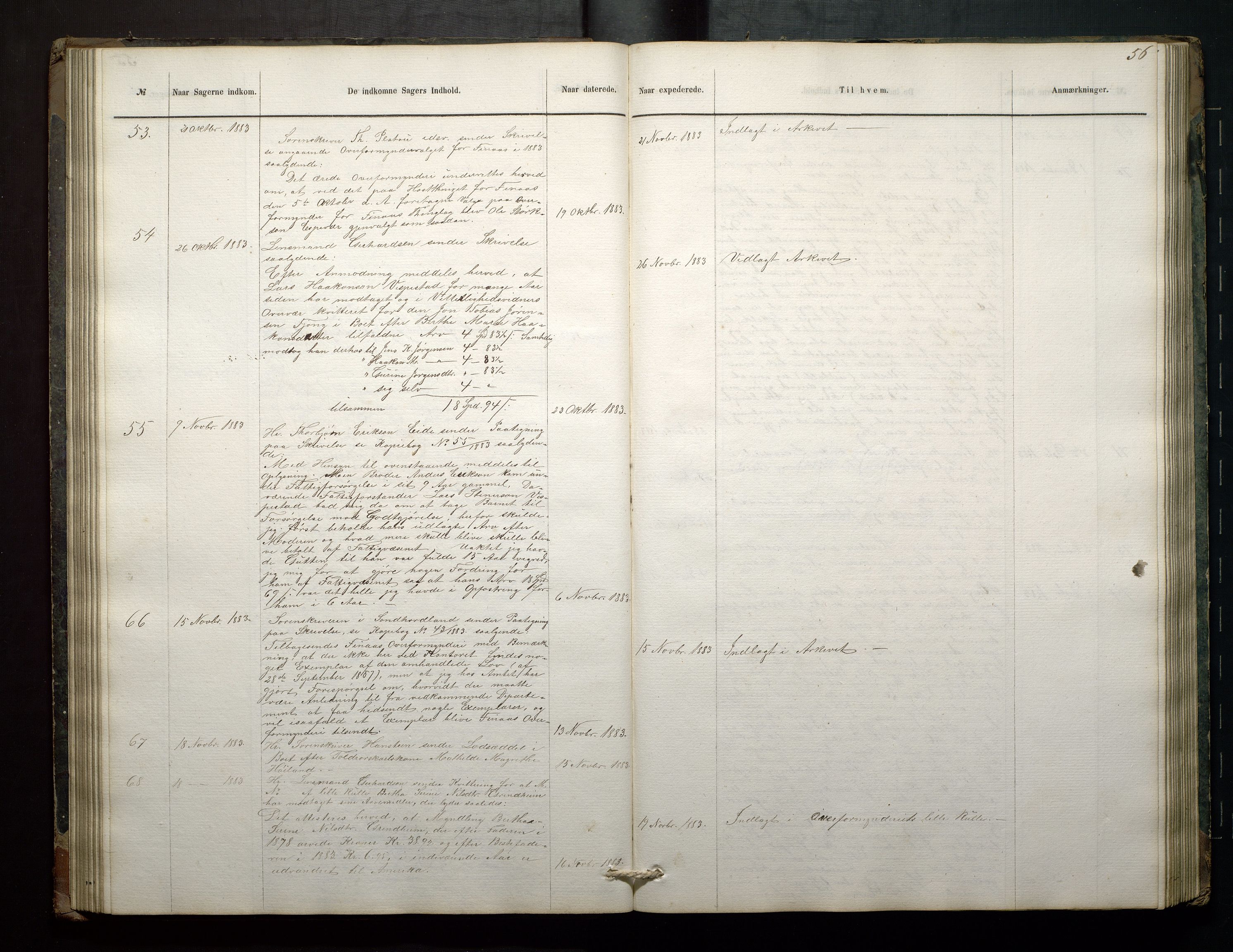 Finnaas kommune. Overformynderiet, IKAH/1218a-812/C/Ca/Caa/L0001: Postjournal for Finnås overformynderi, 1859-1888, p. 56