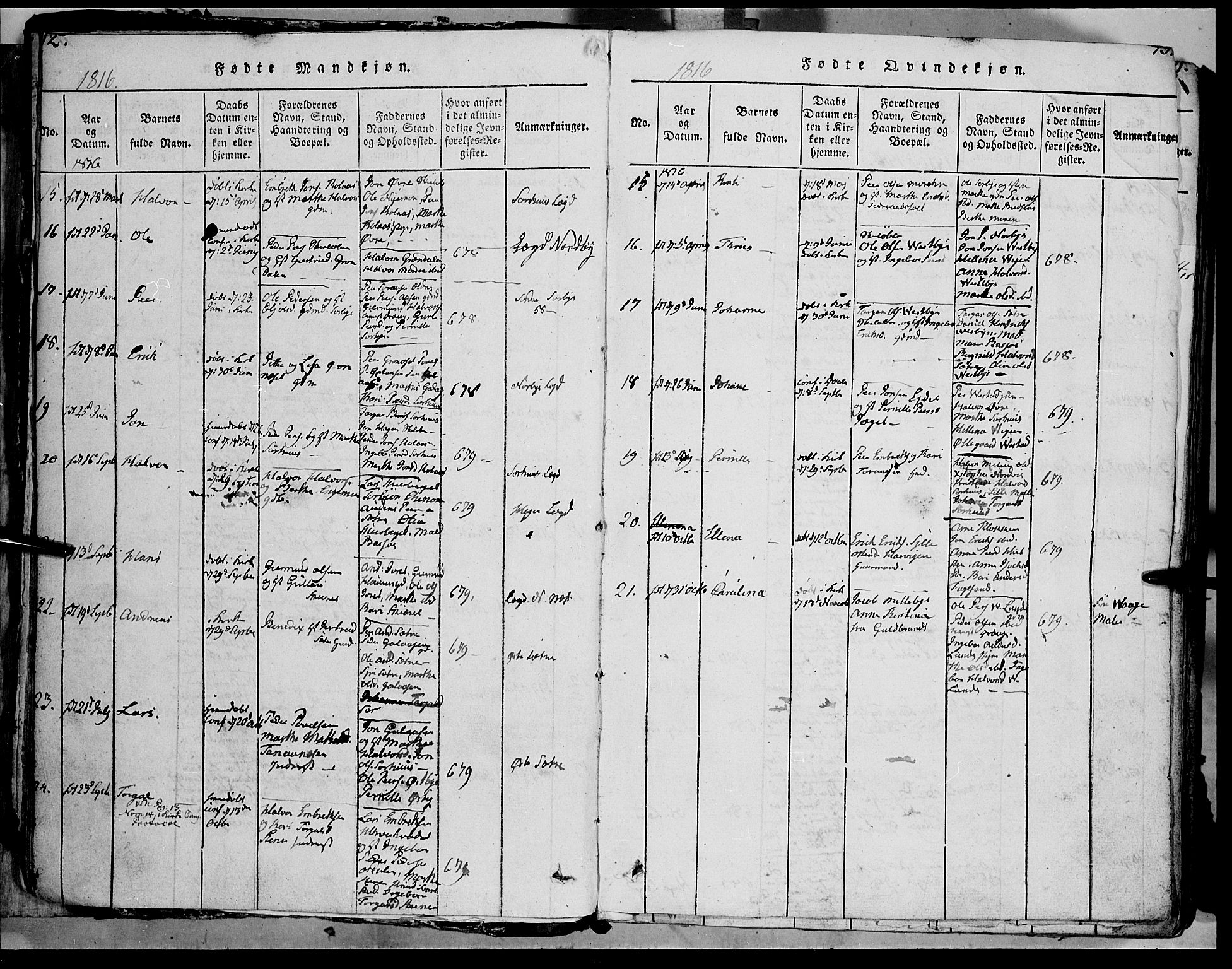 Trysil prestekontor, AV/SAH-PREST-046/H/Ha/Haa/L0003: Parish register (official) no. 3 /1, 1814-1841, p. 12-13