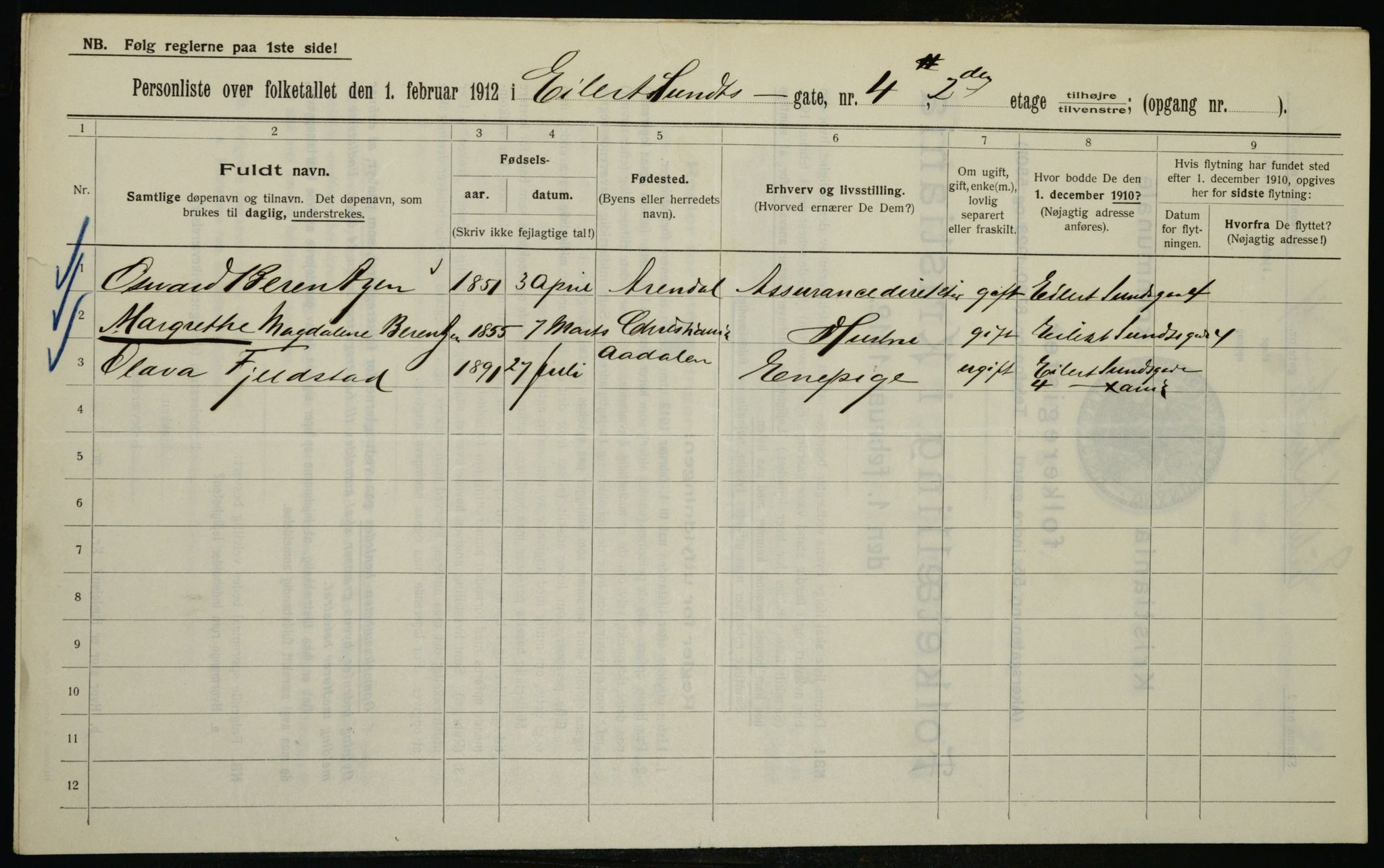 OBA, Municipal Census 1912 for Kristiania, 1912, p. 18913