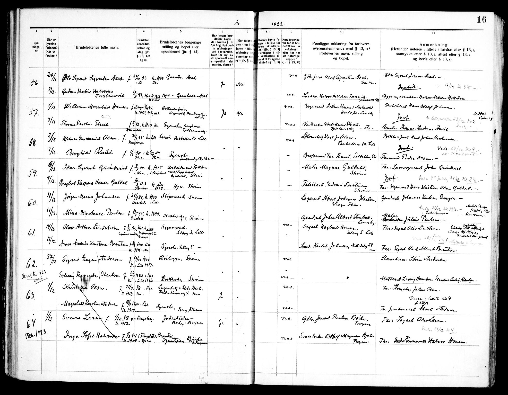 Skedsmo prestekontor Kirkebøker, SAO/A-10033a/H/Ha/L0002: Banns register no. I 2, 1919-1949, p. 16