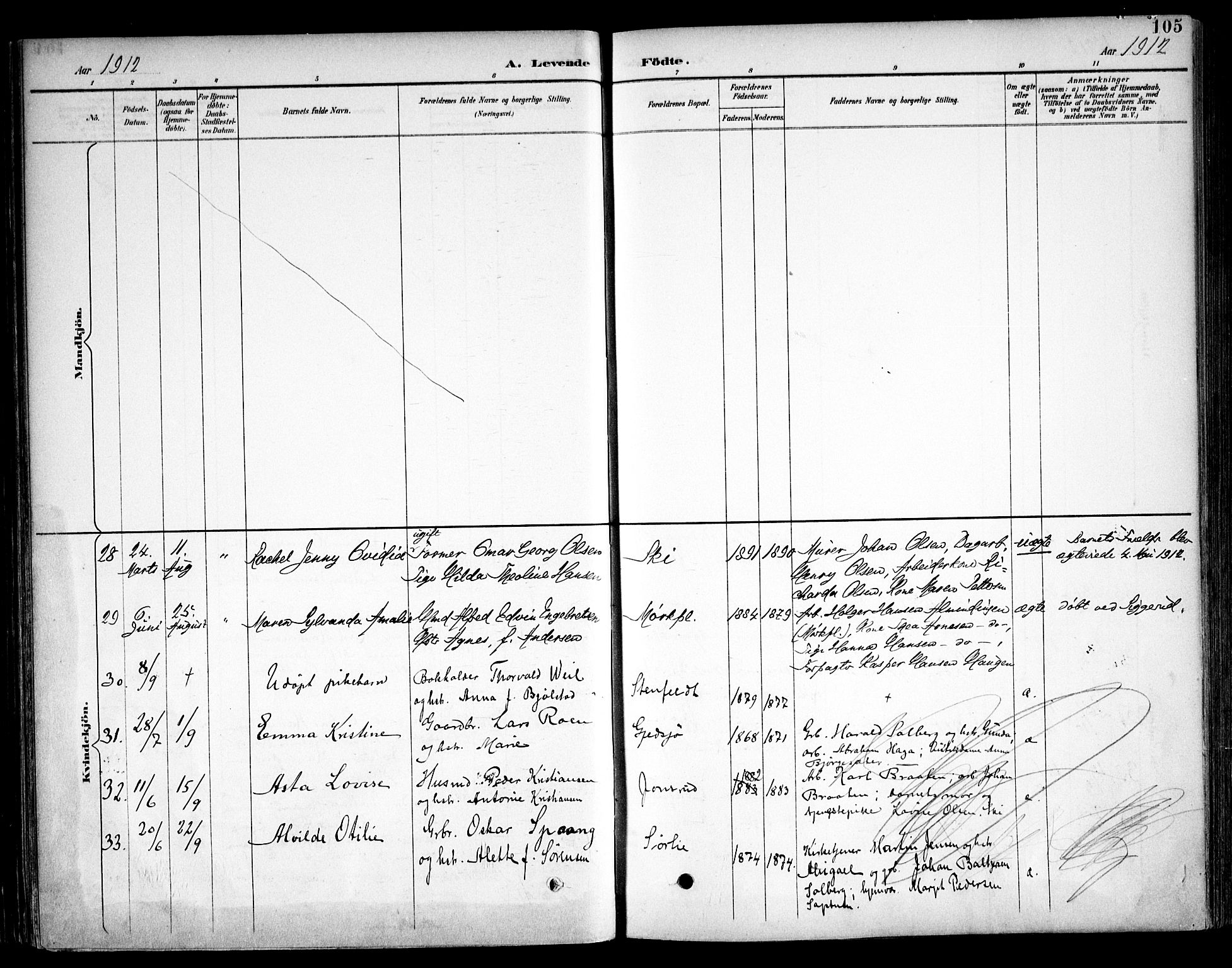 Kråkstad prestekontor Kirkebøker, AV/SAO-A-10125a/F/Fb/L0002: Parish register (official) no. II 2, 1893-1917, p. 105