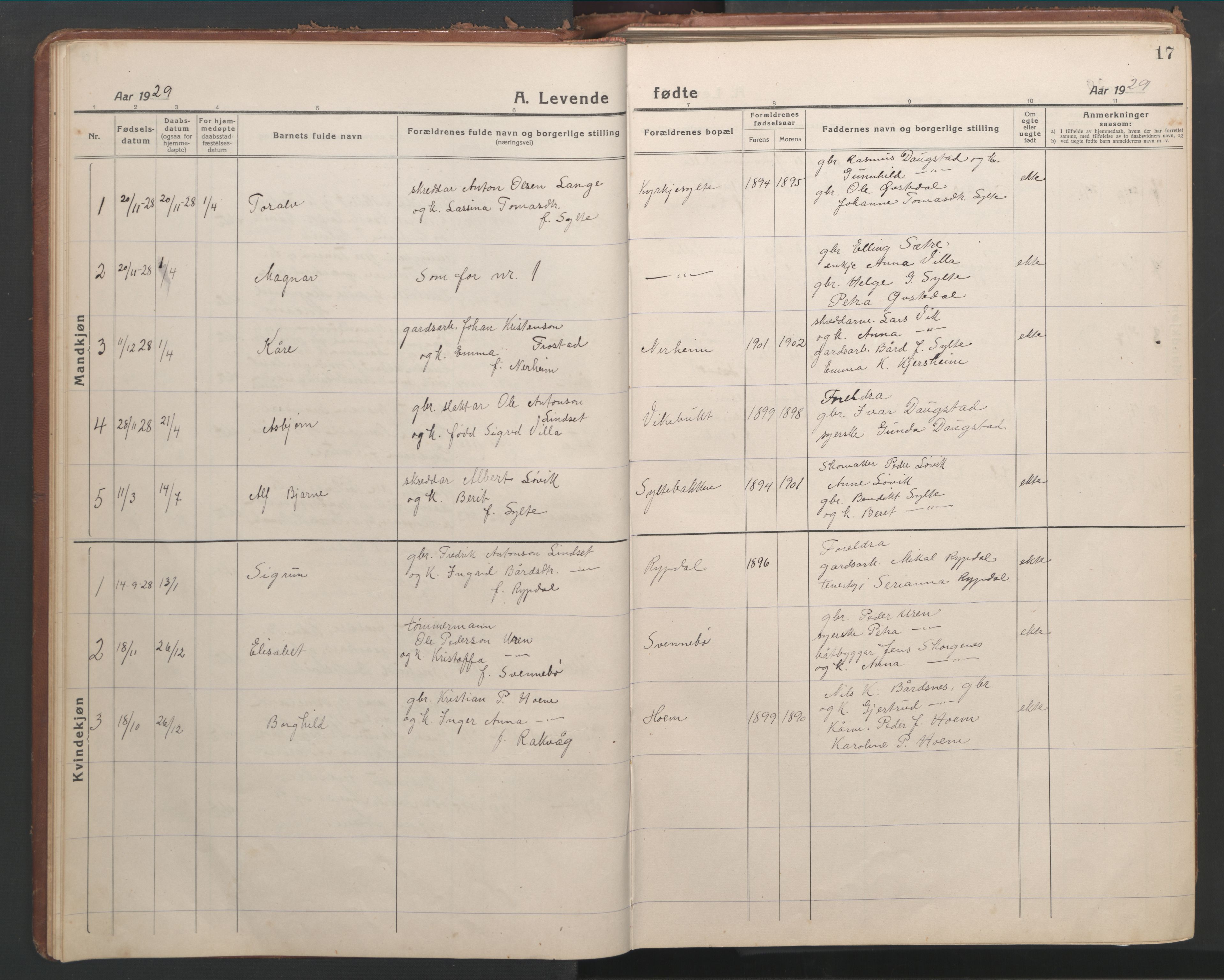 Ministerialprotokoller, klokkerbøker og fødselsregistre - Møre og Romsdal, SAT/A-1454/541/L0548: Parish register (copy) no. 541C03, 1921-1960, p. 17