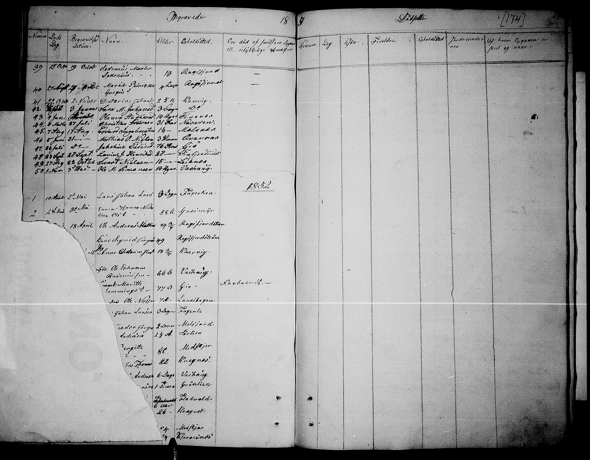 Lenvik sokneprestembete, SATØ/S-1310/H/Ha/Hab/L0003klokker: Parish register (copy) no. 3, 1844-1858, p. 174
