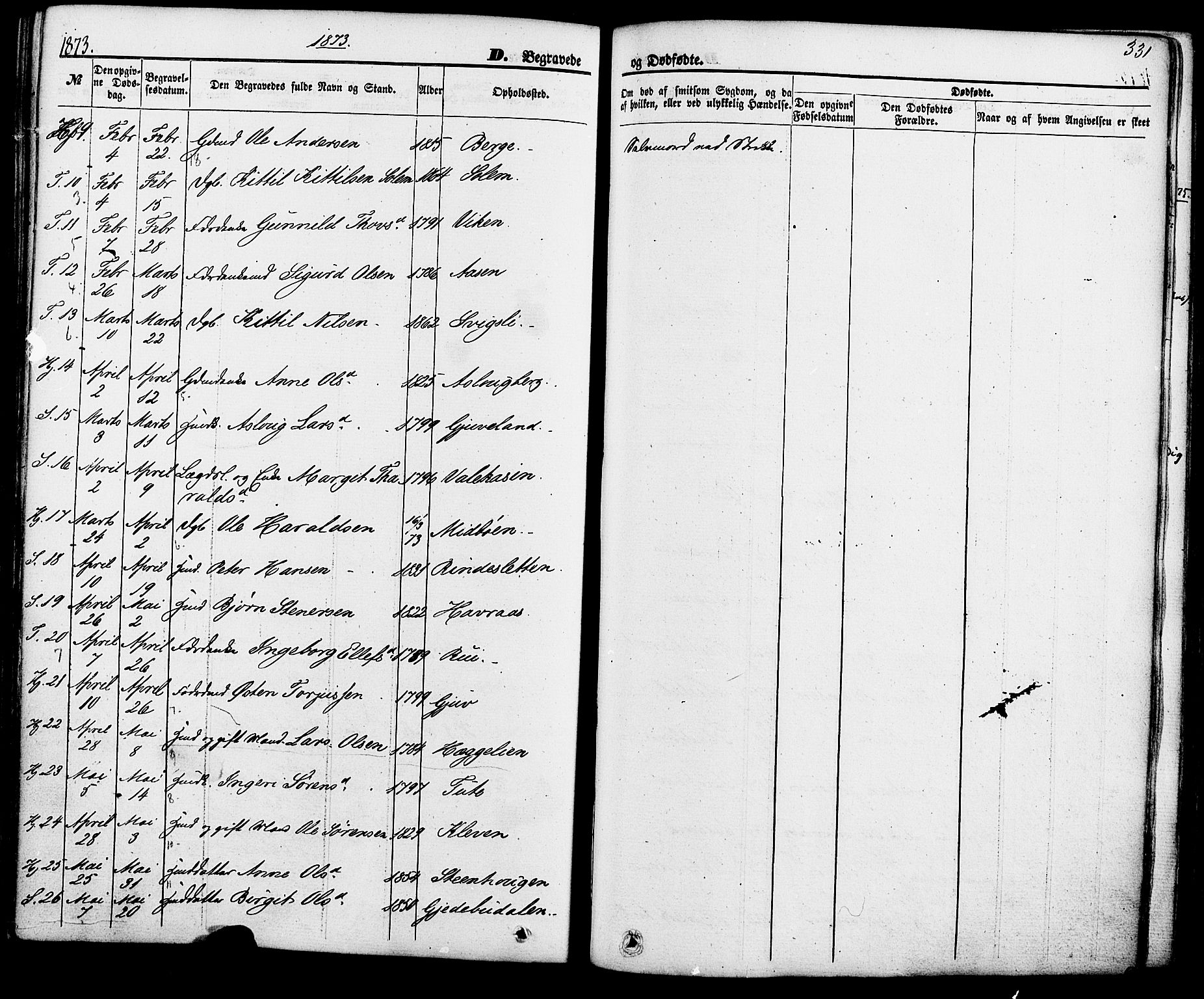 Hjartdal kirkebøker, SAKO/A-270/F/Fa/L0009: Parish register (official) no. I 9, 1860-1879, p. 331