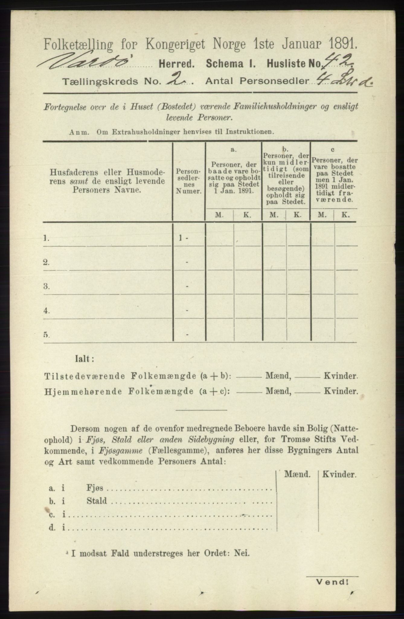 RA, 1891 census for 2028 Vardø, 1891, p. 256