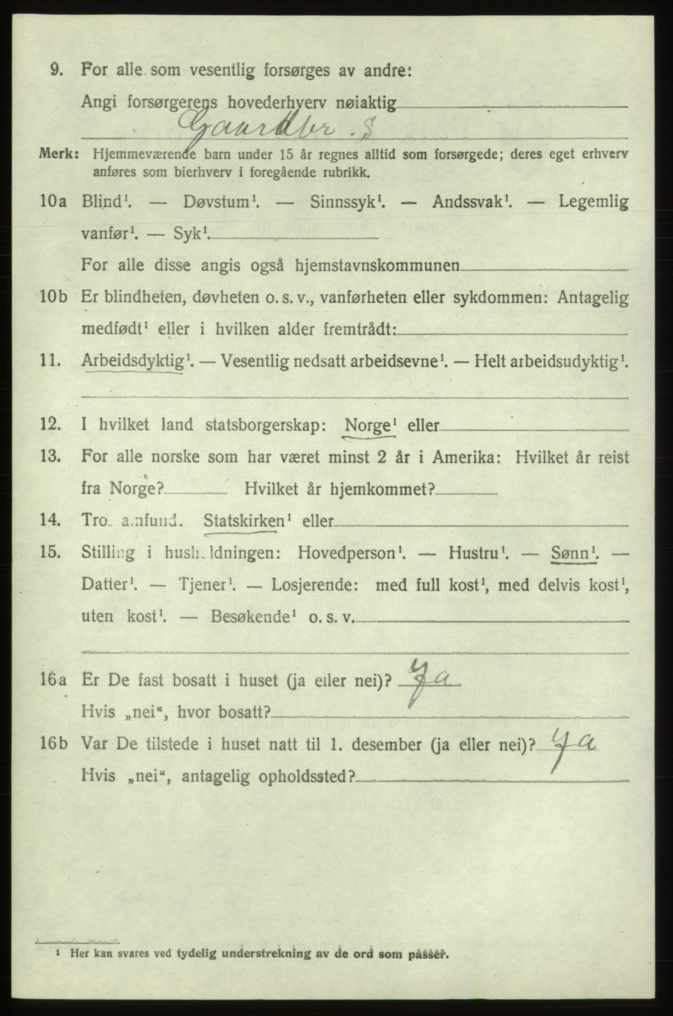 SAB, 1920 census for Tysnes, 1920, p. 3489