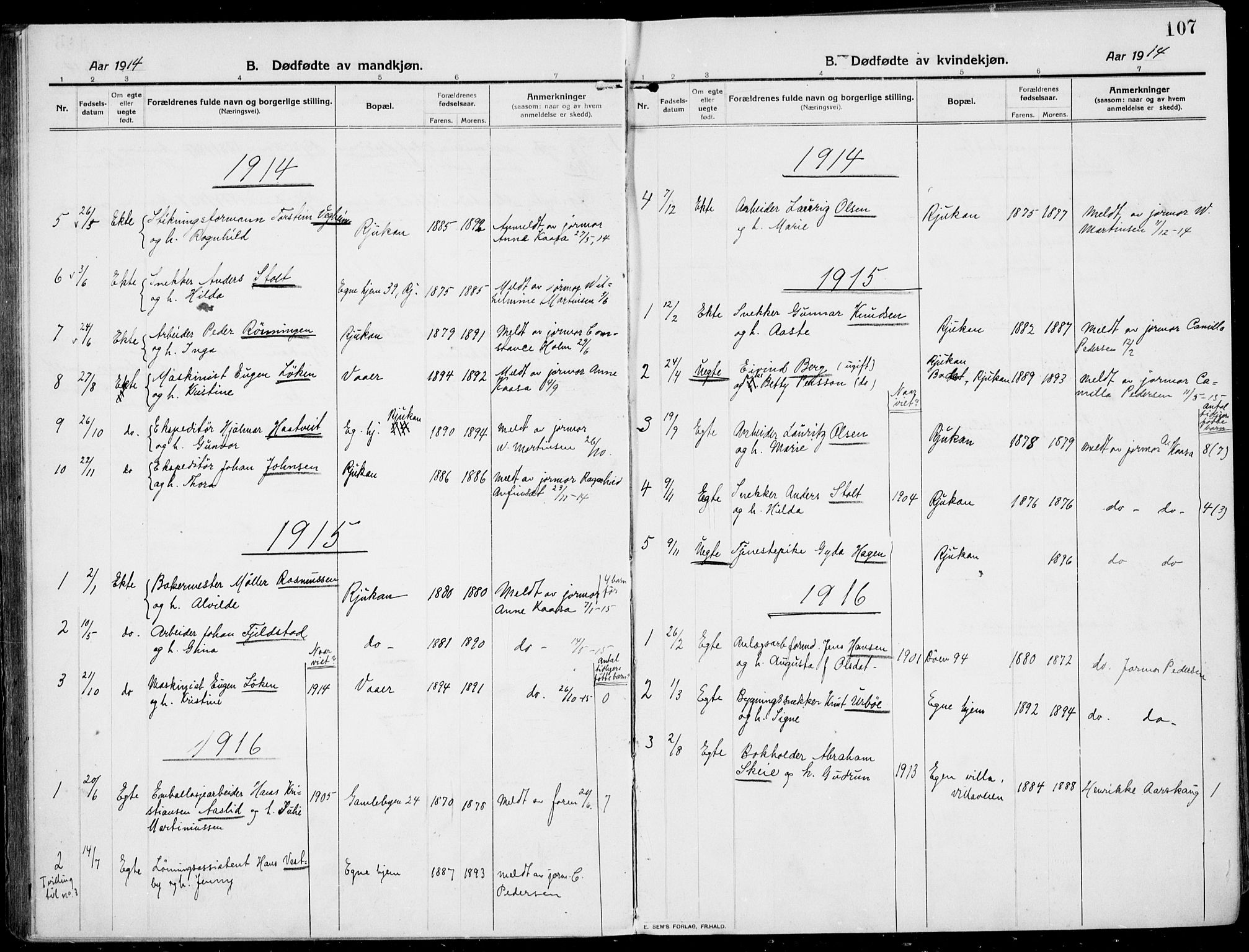 Rjukan kirkebøker, SAKO/A-294/F/Fa/L0002: Parish register (official) no. 2, 1912-1917, p. 107