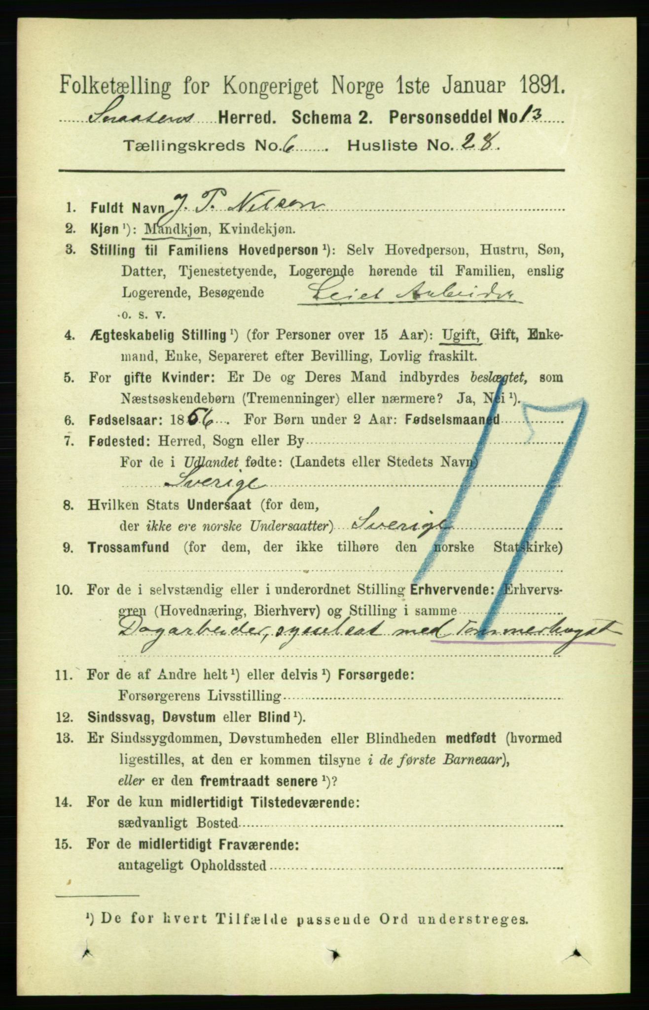 RA, 1891 census for 1736 Snåsa, 1891, p. 2051