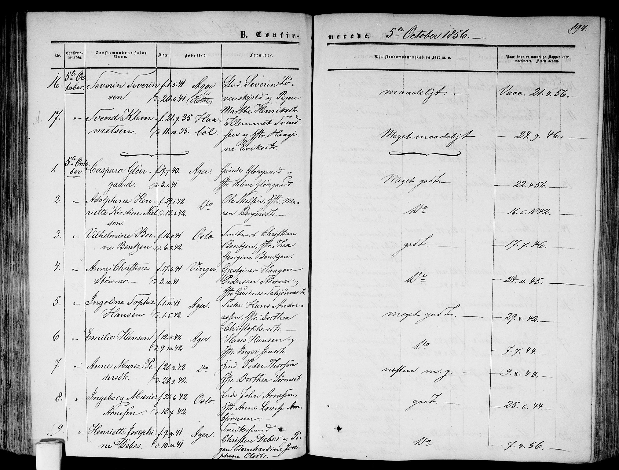 Gamlebyen prestekontor Kirkebøker, AV/SAO-A-10884/F/Fa/L0004: Parish register (official) no. 4, 1850-1857, p. 194