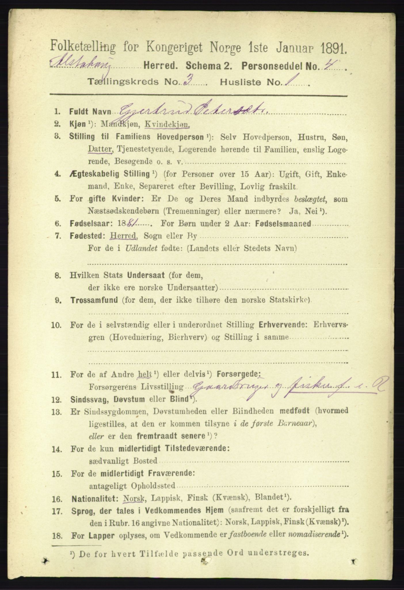 RA, 1891 census for 1820 Alstahaug, 1891, p. 1097