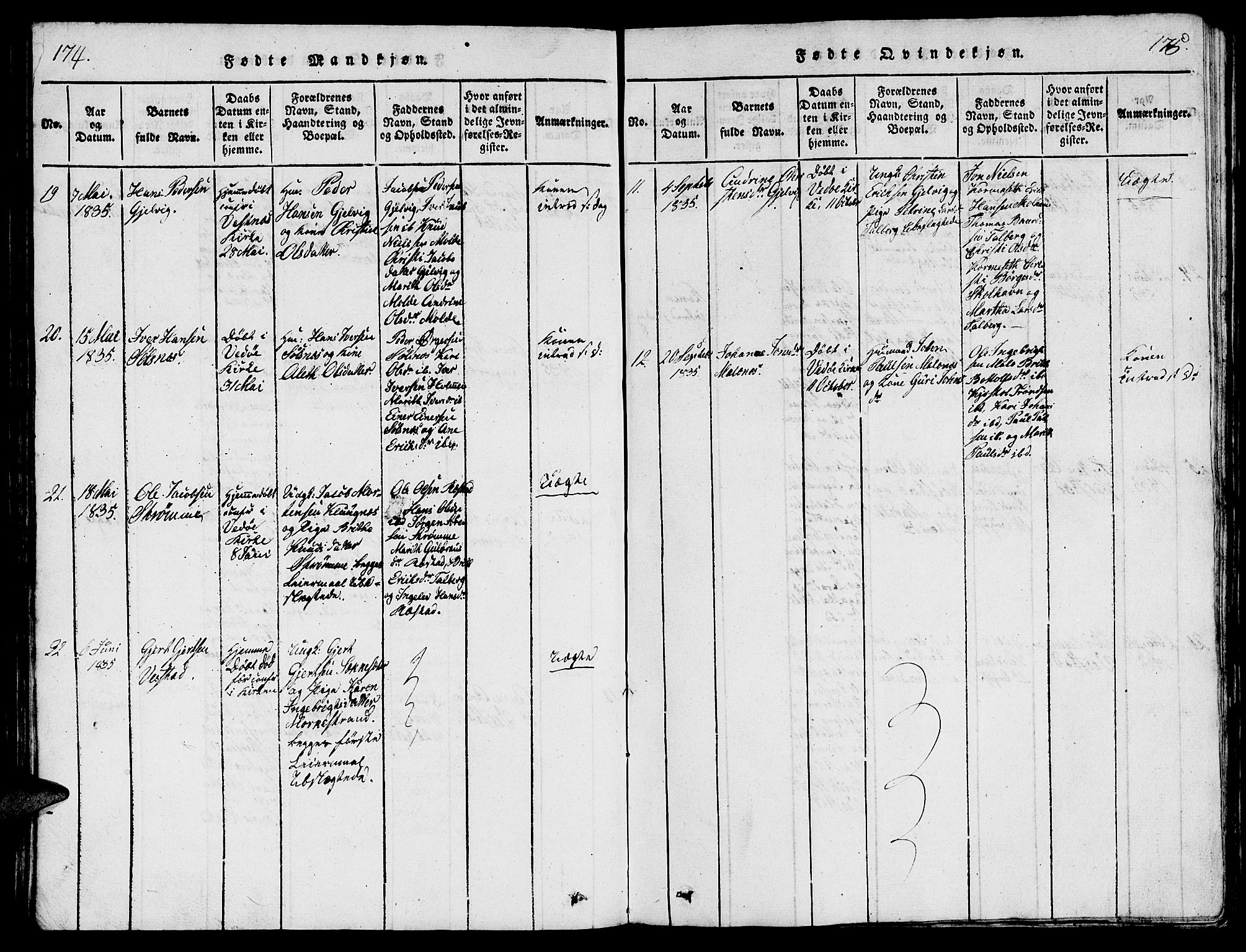 Ministerialprotokoller, klokkerbøker og fødselsregistre - Møre og Romsdal, AV/SAT-A-1454/547/L0610: Parish register (copy) no. 547C01, 1818-1839, p. 174-175