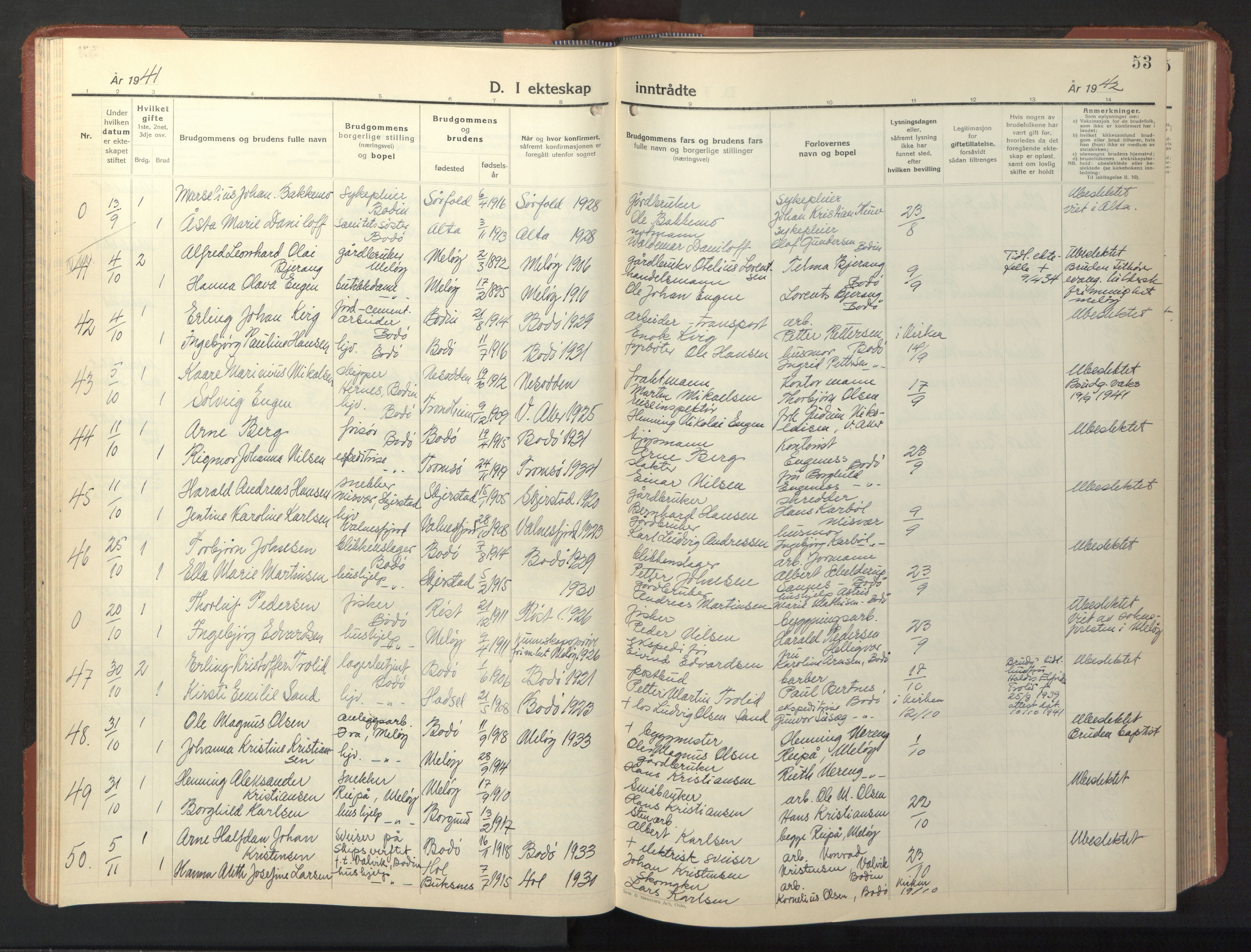 Ministerialprotokoller, klokkerbøker og fødselsregistre - Nordland, AV/SAT-A-1459/801/L0038: Parish register (copy) no. 801C13, 1935-1951, p. 53