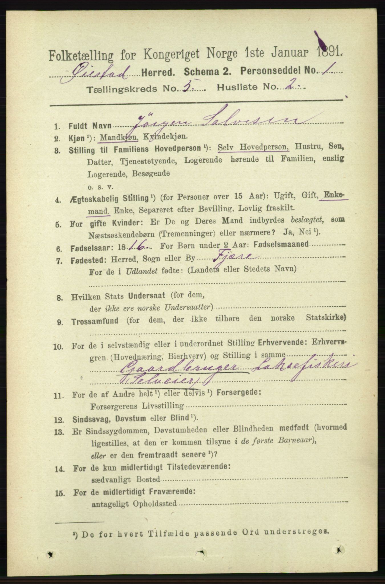 RA, 1891 census for 0920 Øyestad, 1891, p. 1818