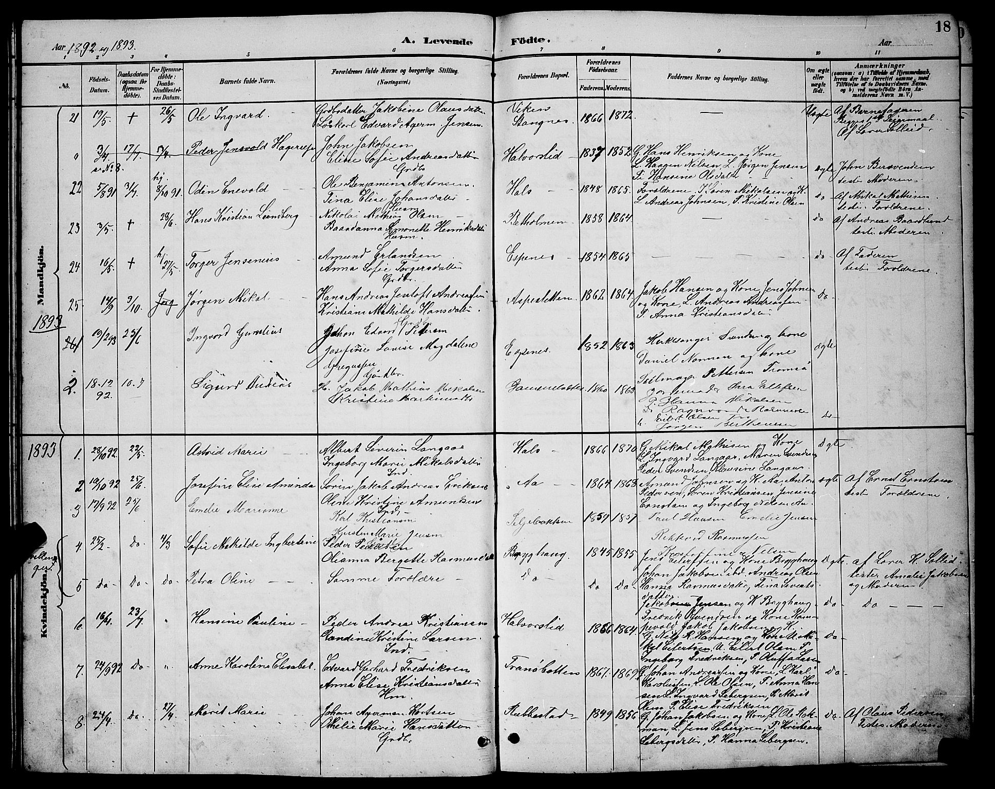 Tranøy sokneprestkontor, AV/SATØ-S-1313/I/Ia/Iab/L0004klokker: Parish register (copy) no. 4, 1888-1901, p. 18