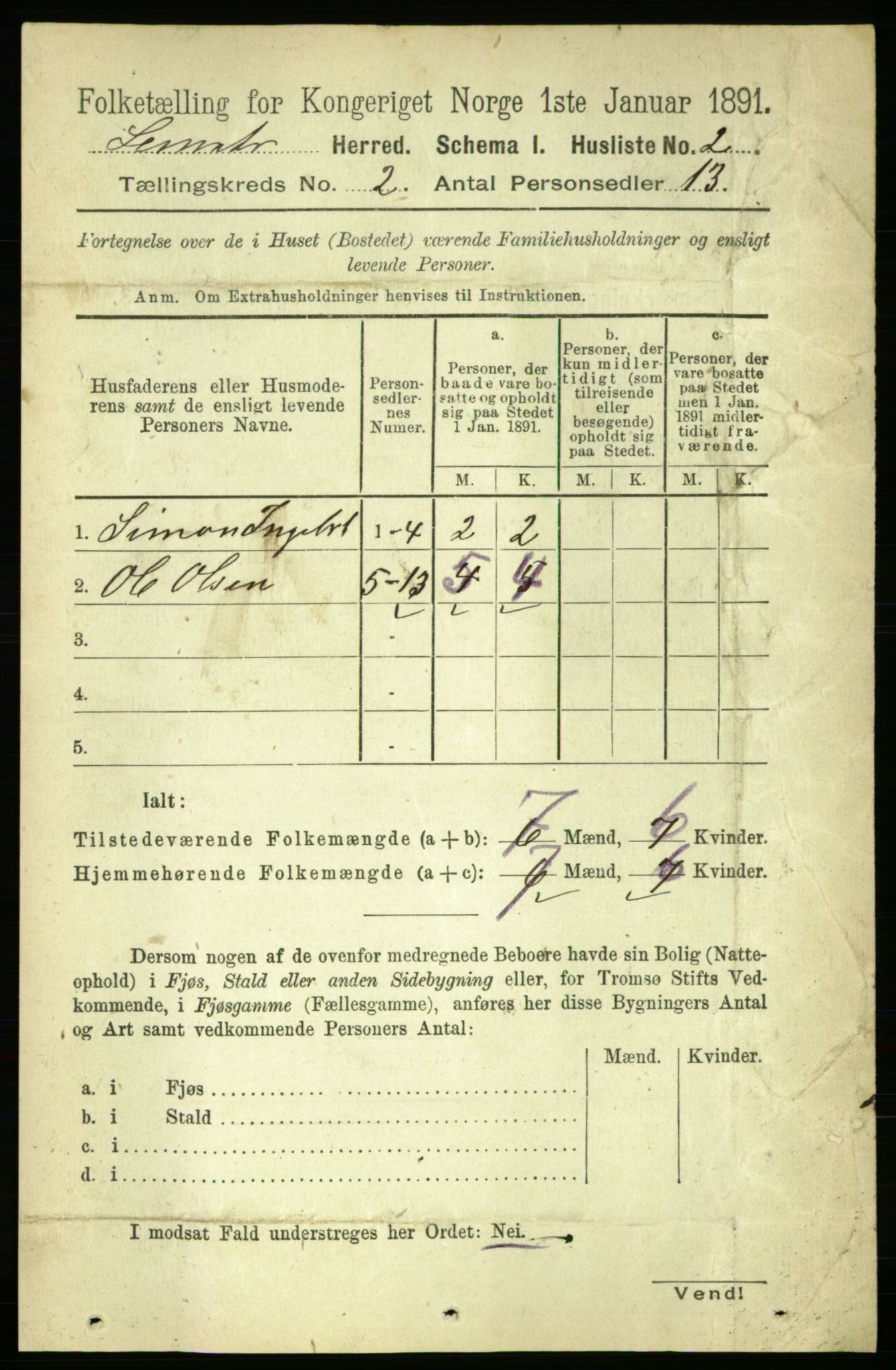 RA, 1891 census for 1654 Leinstrand, 1891, p. 422