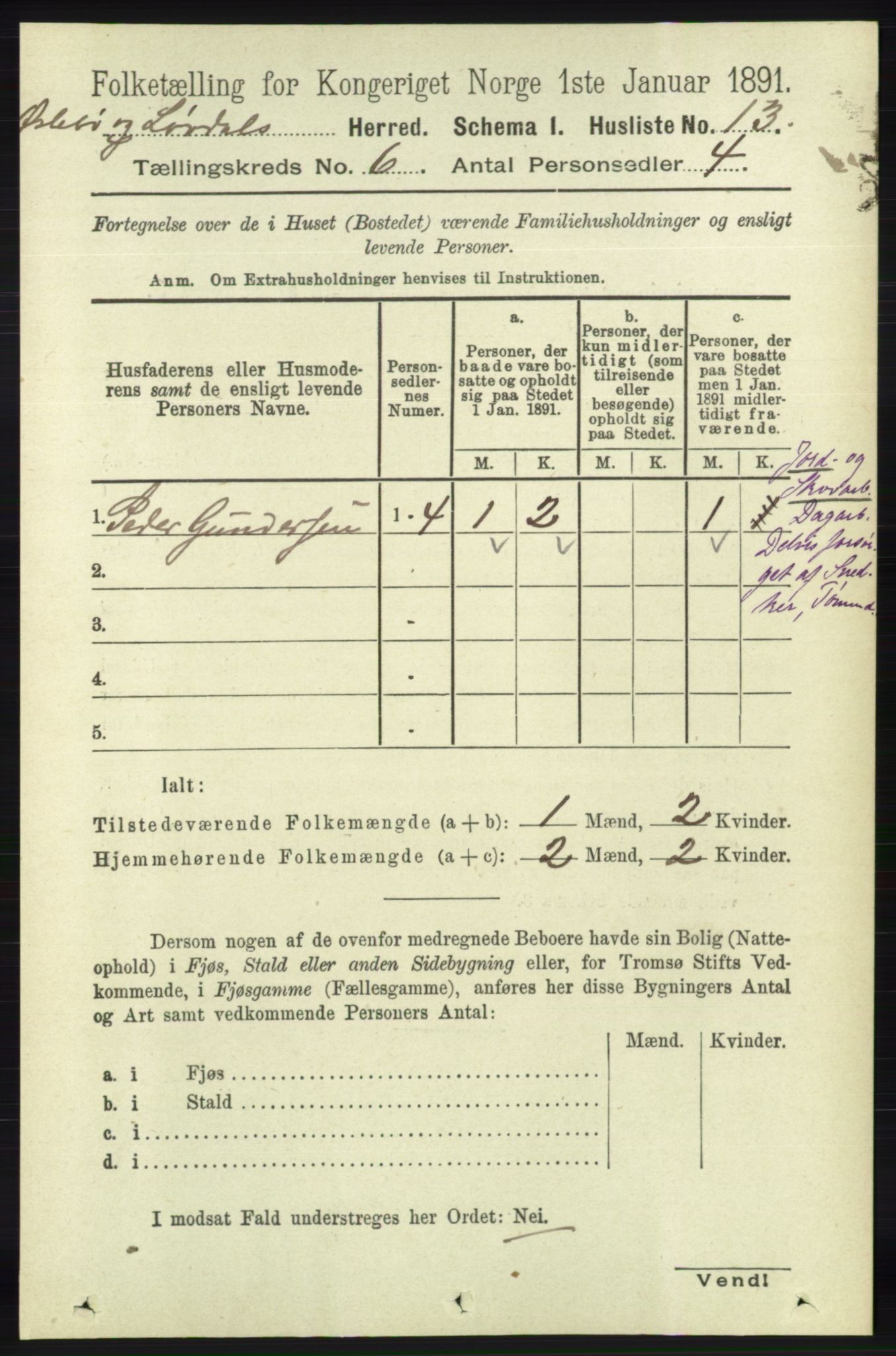 RA, 1891 census for 1021 Øyslebø og Laudal, 1891, p. 1657