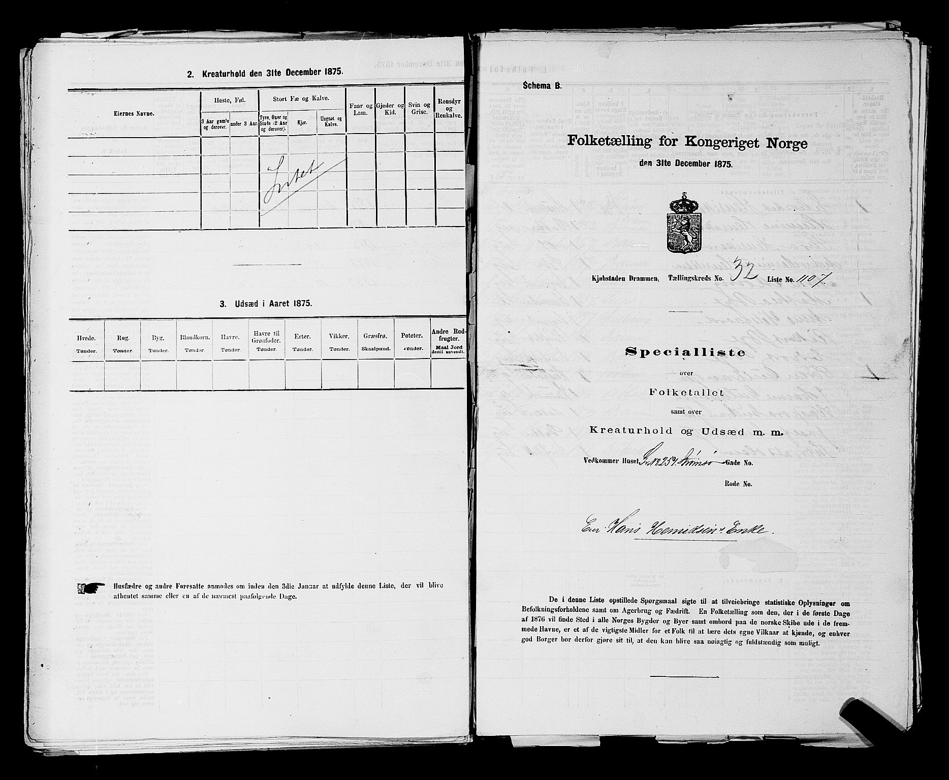 SAKO, 1875 census for 0602 Drammen, 1875, p. 2952