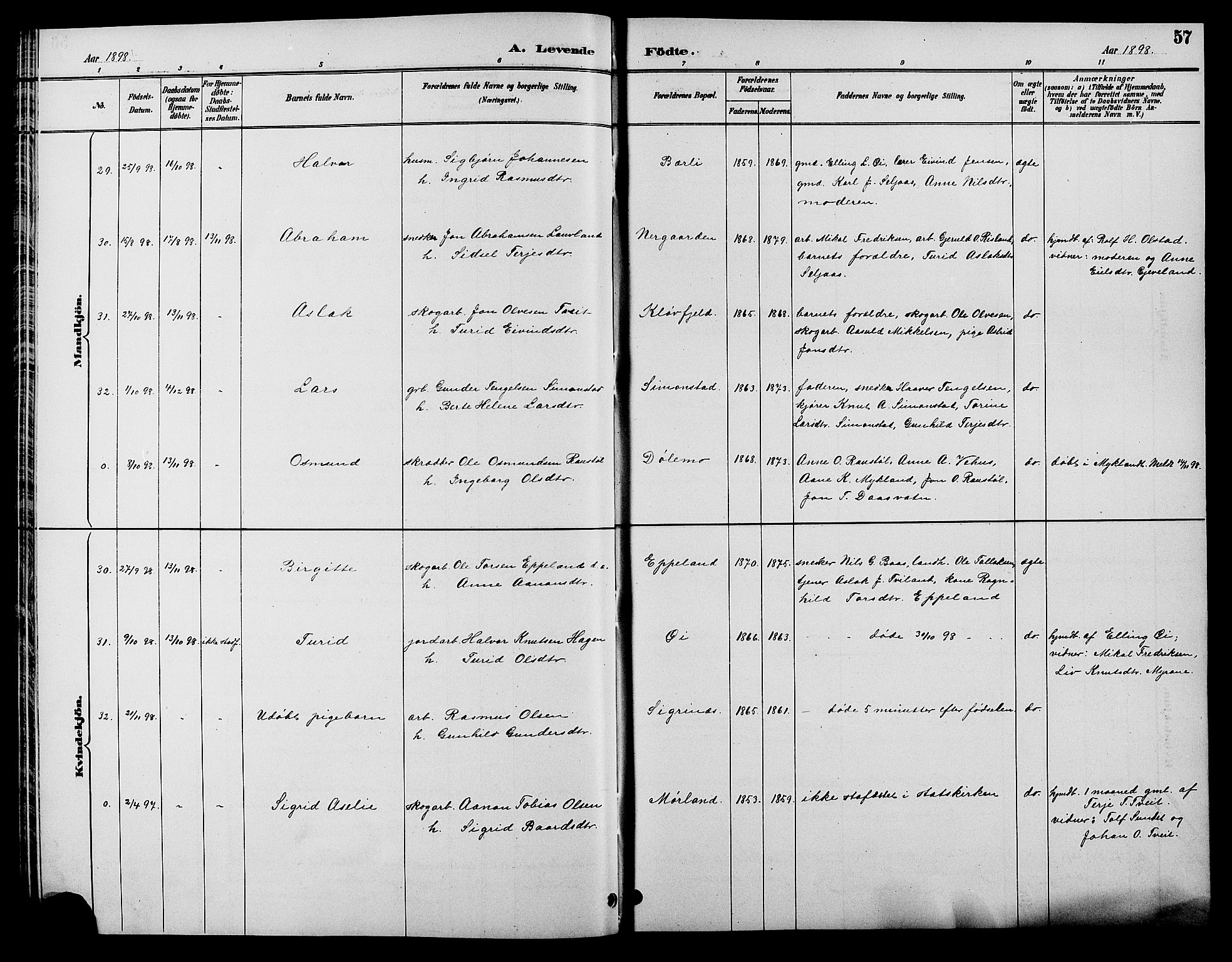 Åmli sokneprestkontor, AV/SAK-1111-0050/F/Fb/Fbc/L0004: Parish register (copy) no. B 4, 1889-1902, p. 57