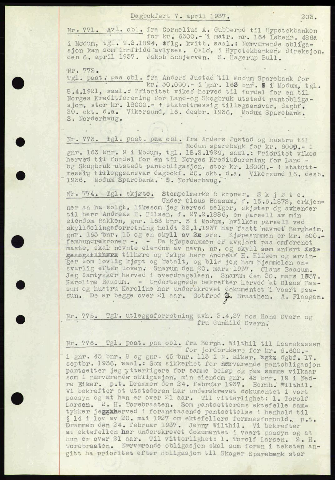 Eiker, Modum og Sigdal sorenskriveri, SAKO/A-123/G/Ga/Gab/L0035: Mortgage book no. A5, 1937-1937, Diary no: : 771/1937