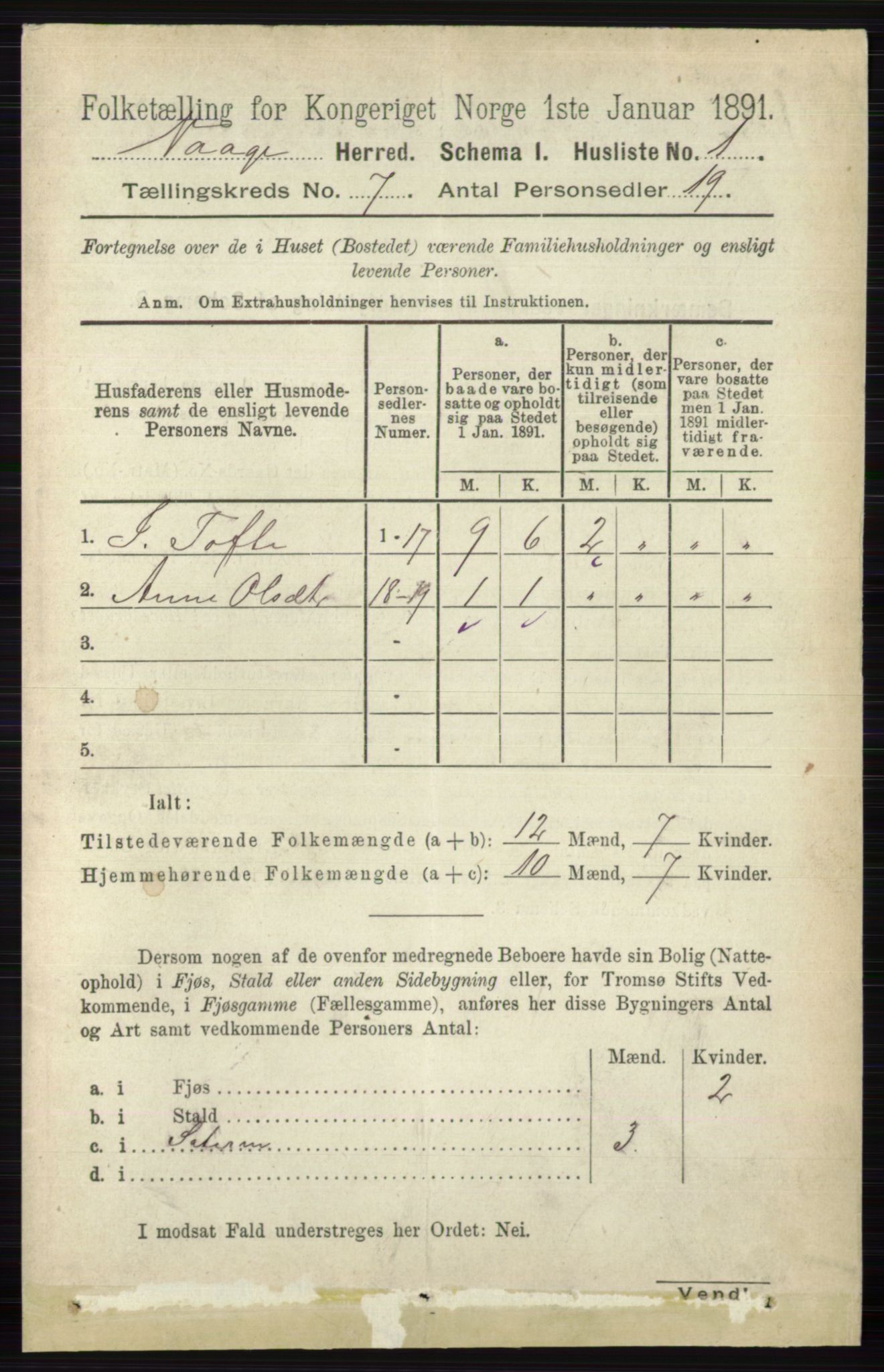 RA, 1891 census for 0515 Vågå, 1891, p. 4250