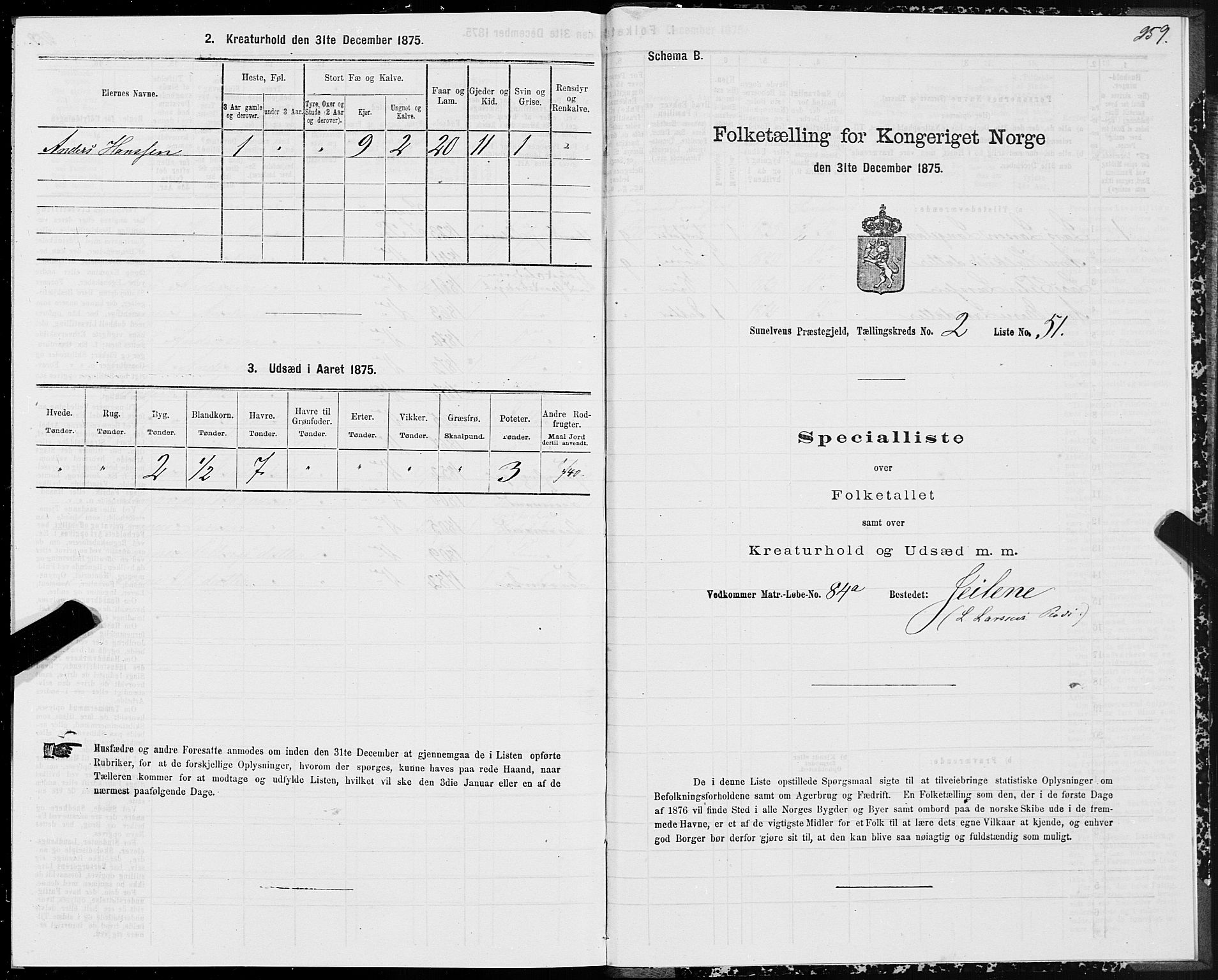 SAT, 1875 census for 1523P Sunnylven, 1875, p. 1259