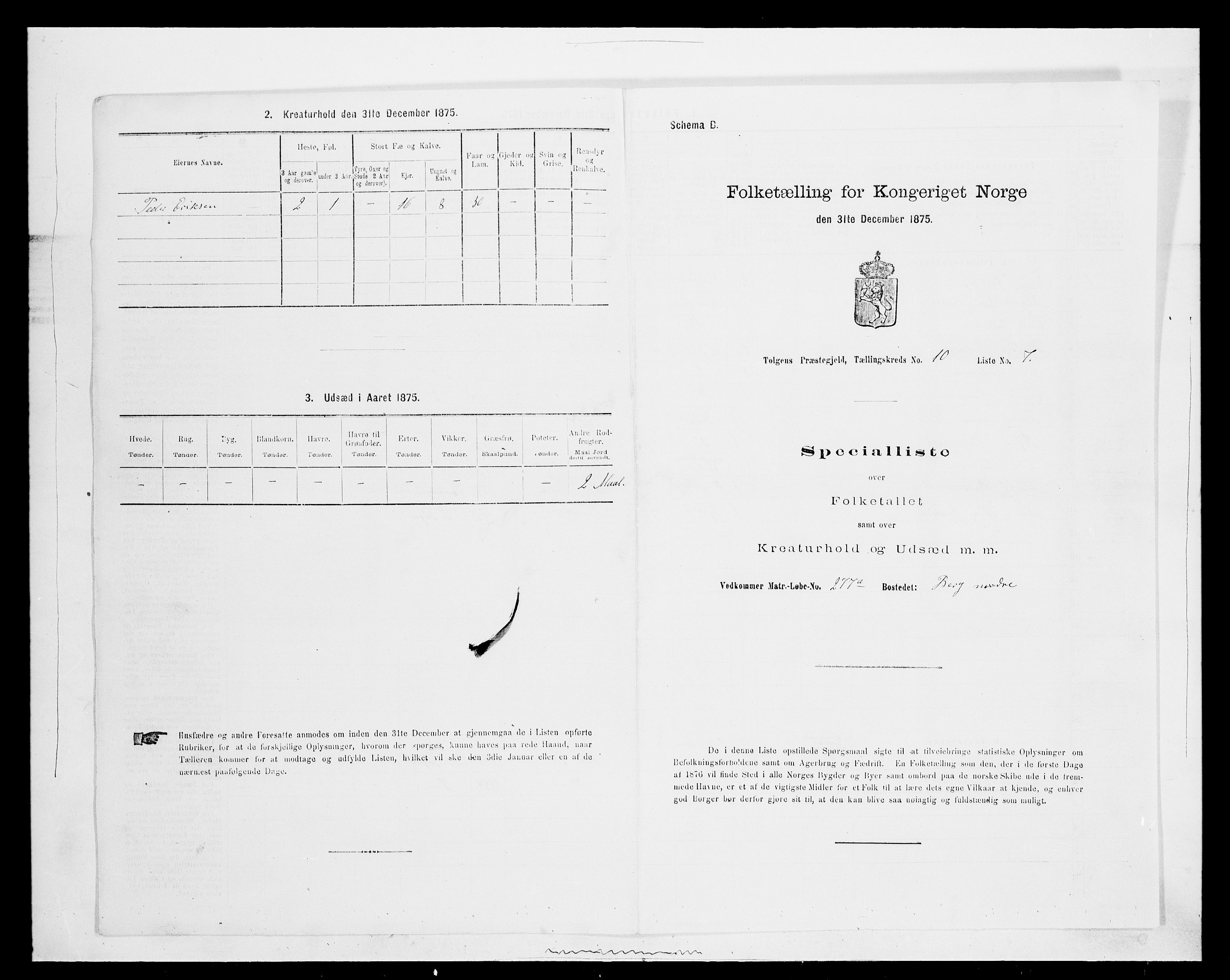 SAH, 1875 census for 0436P Tolga, 1875, p. 1010