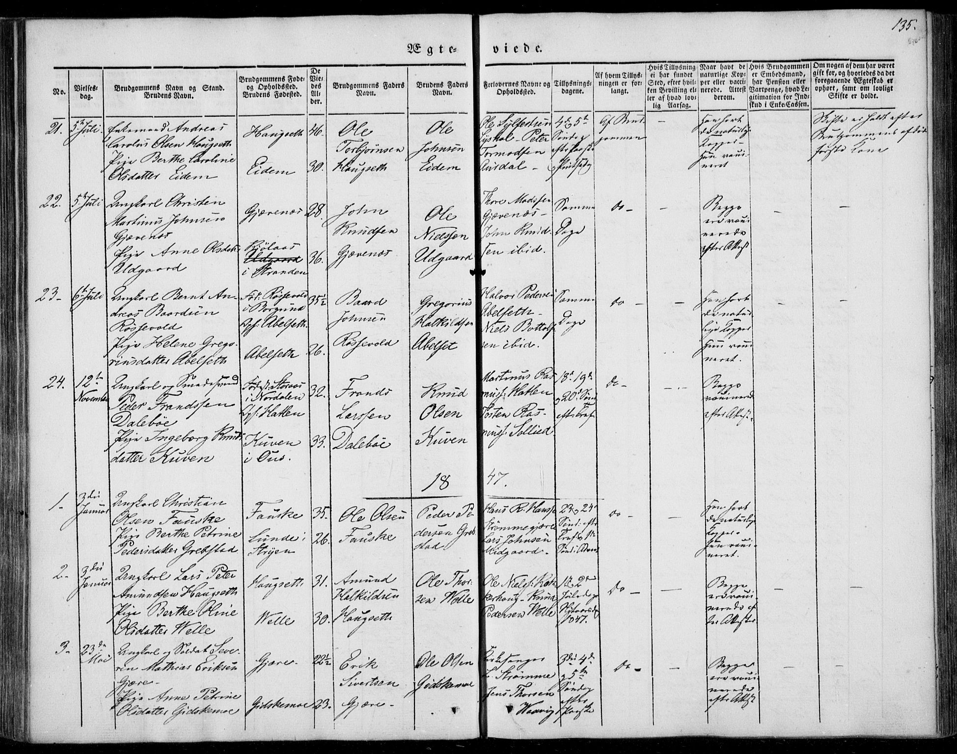 Ministerialprotokoller, klokkerbøker og fødselsregistre - Møre og Romsdal, SAT/A-1454/522/L0312: Parish register (official) no. 522A07, 1843-1851, p. 135