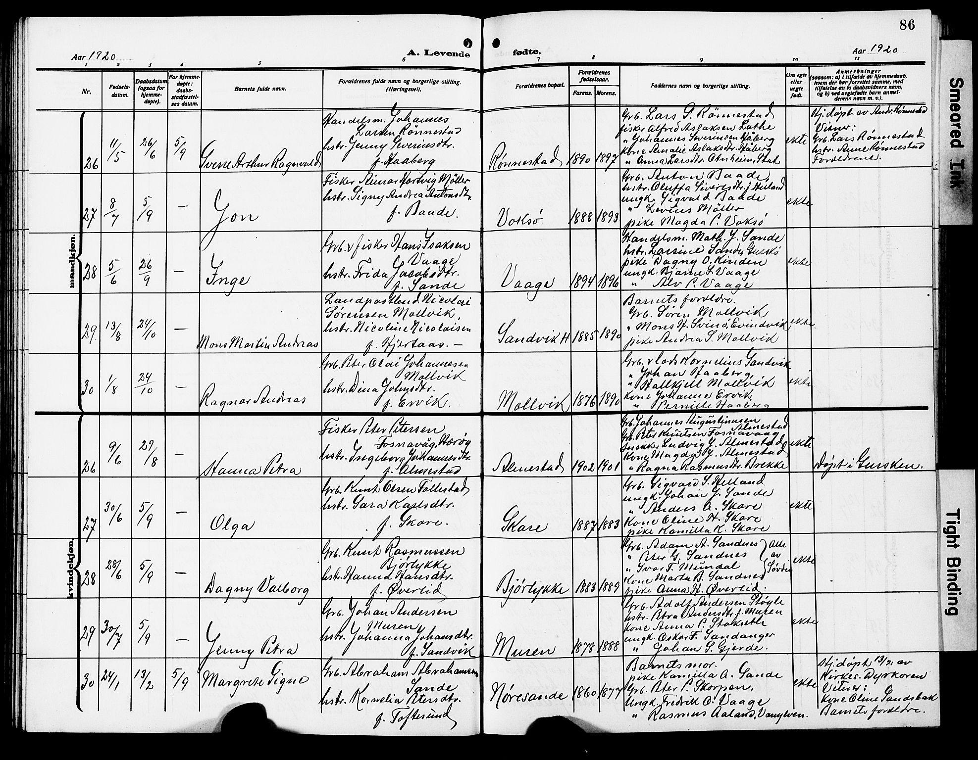 Ministerialprotokoller, klokkerbøker og fødselsregistre - Møre og Romsdal, AV/SAT-A-1454/503/L0050: Parish register (copy) no. 503C05, 1909-1922, p. 86