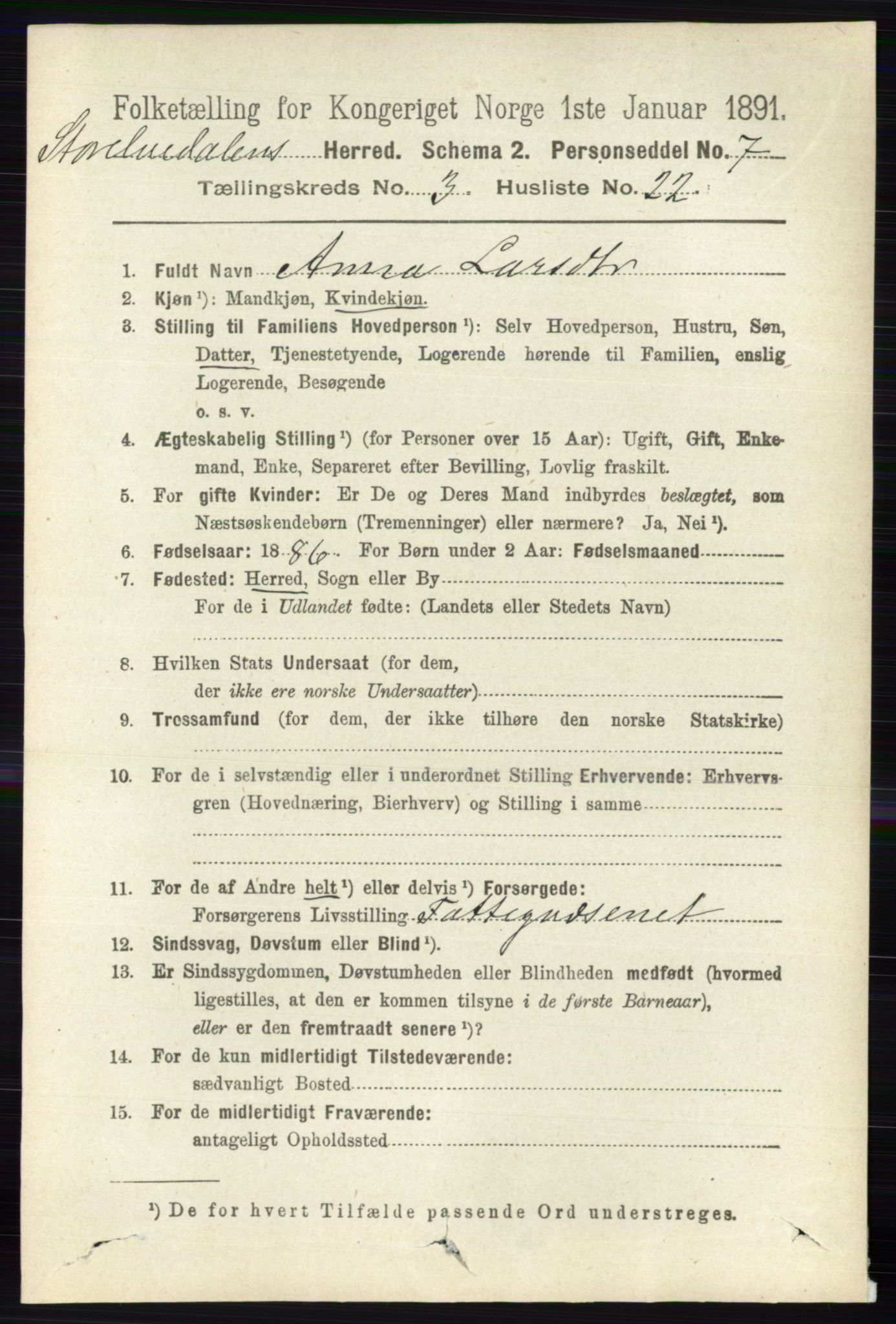 RA, 1891 census for 0430 Stor-Elvdal, 1891, p. 1013