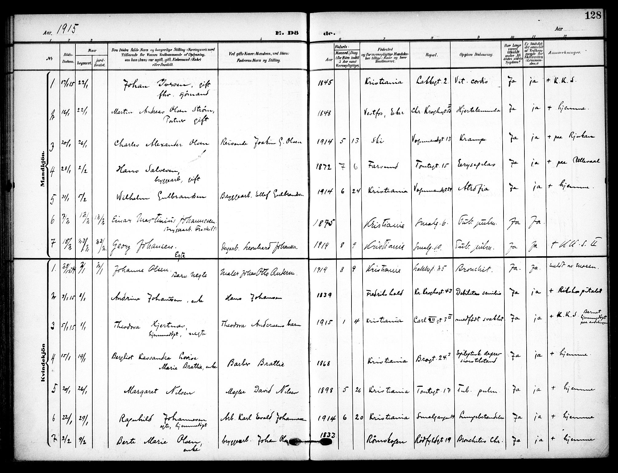 Vaterland prestekontor Kirkebøker, AV/SAO-A-10880/F/Fa/L0002: Parish register (official) no. 2, 1907-1921, p. 128