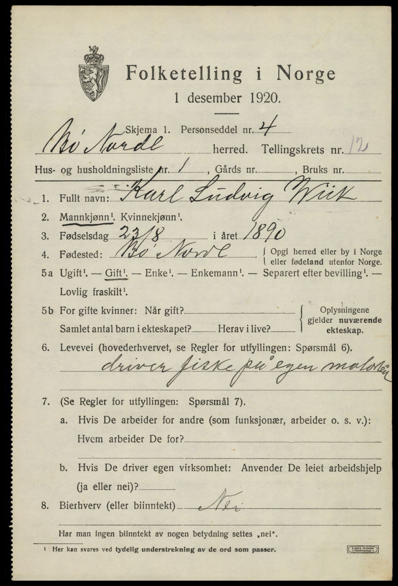 SAT, 1920 census for Bø, 1920, p. 10396