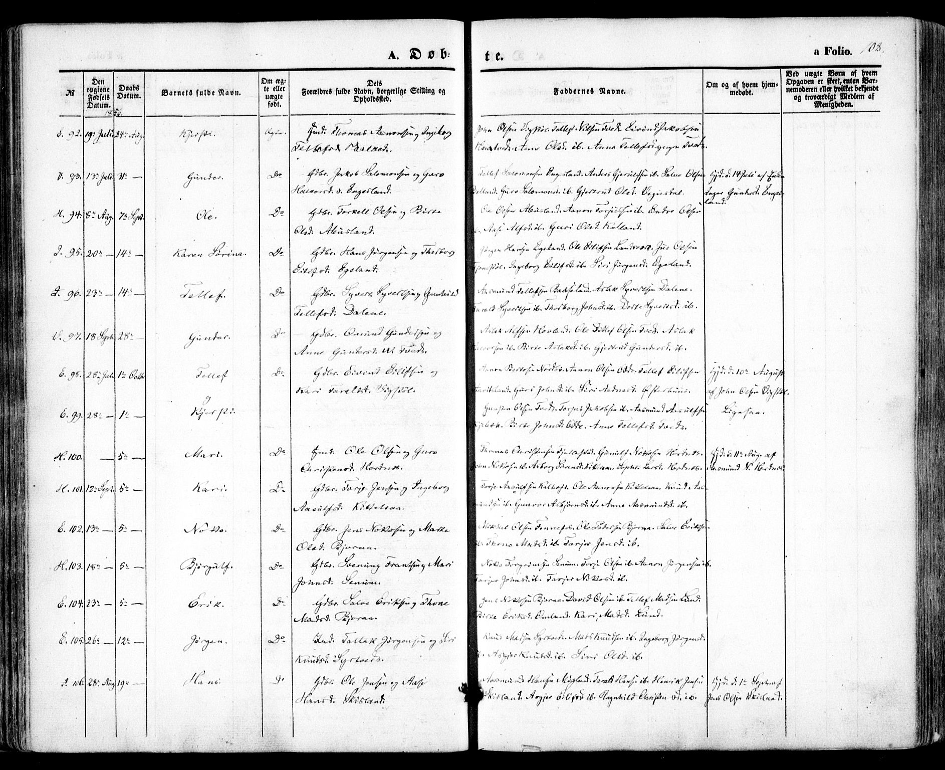 Evje sokneprestkontor, AV/SAK-1111-0008/F/Fa/Faa/L0005: Parish register (official) no. A 5, 1843-1865, p. 108