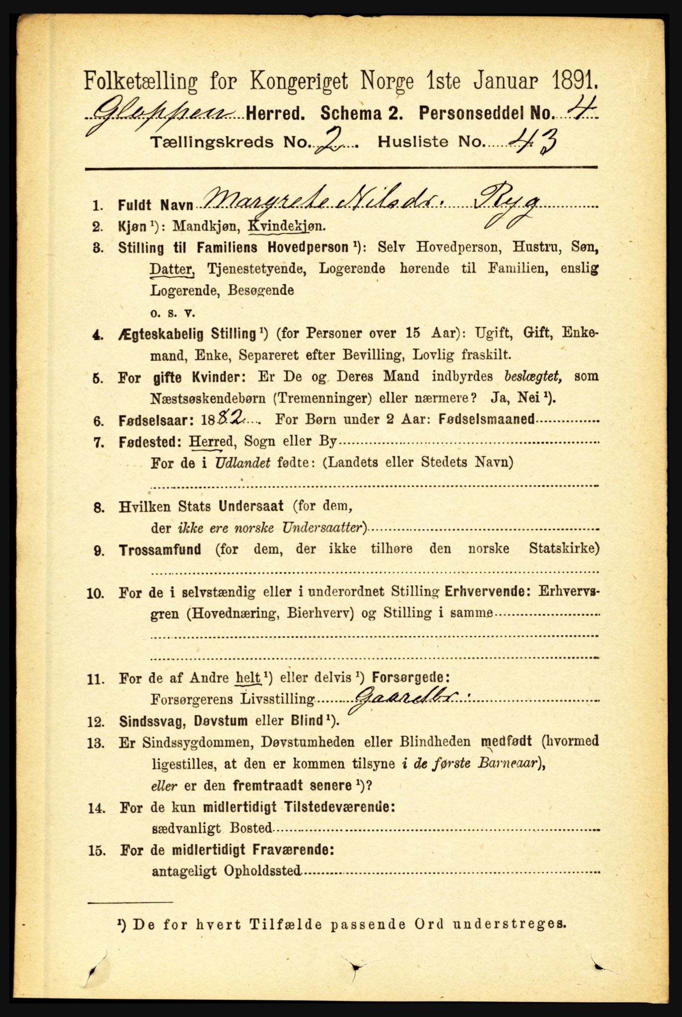 RA, 1891 census for 1445 Gloppen, 1891, p. 915
