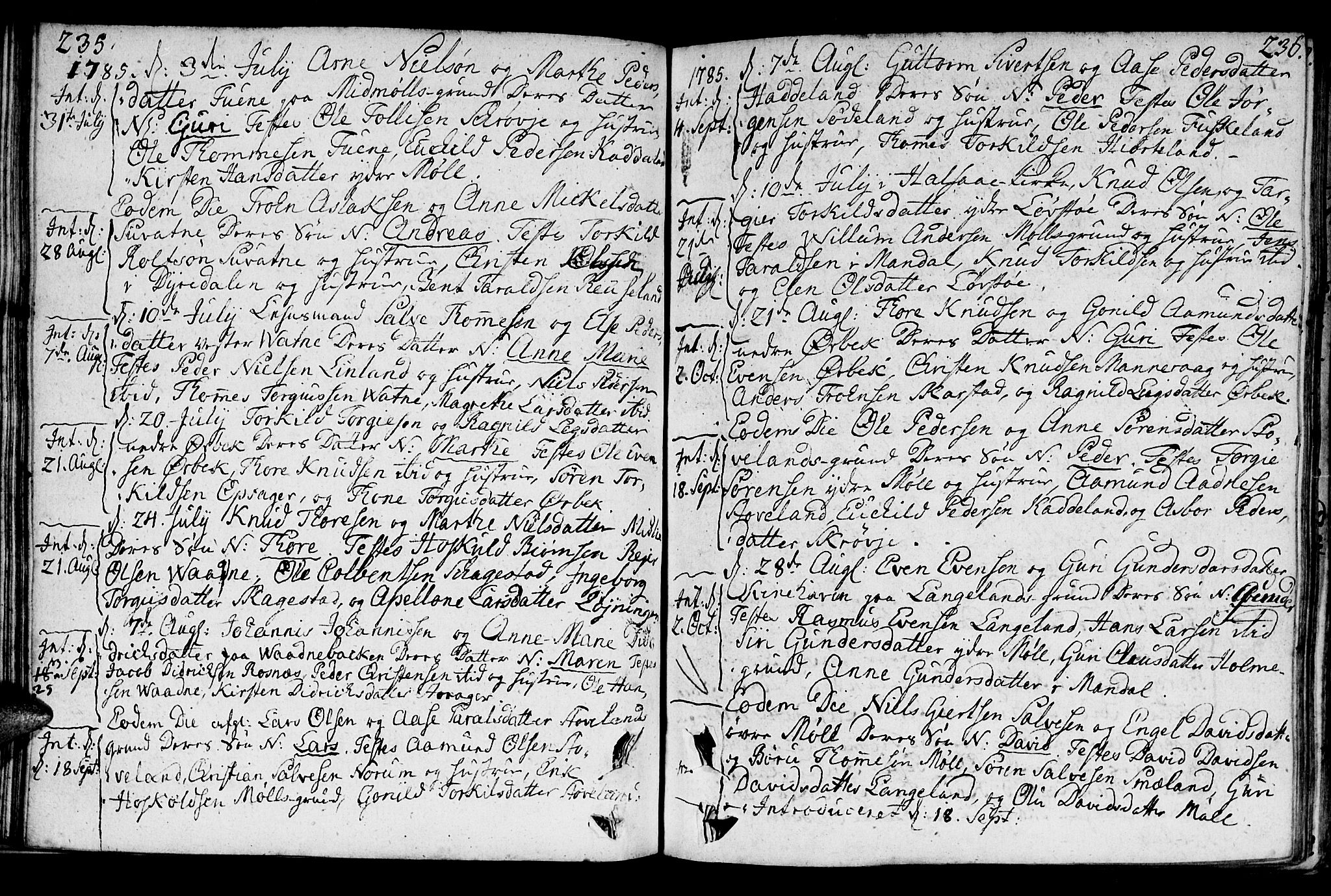 Holum sokneprestkontor, SAK/1111-0022/F/Fa/Faa/L0003: Parish register (official) no. A 3, 1780-1821, p. 235-236