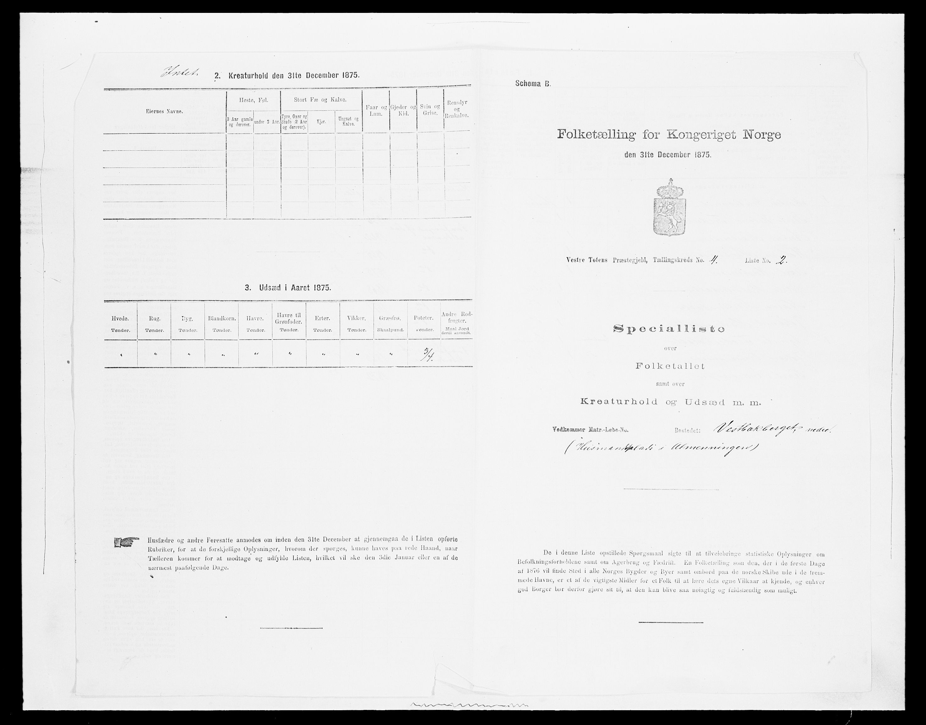 SAH, 1875 census for 0529P Vestre Toten, 1875, p. 710