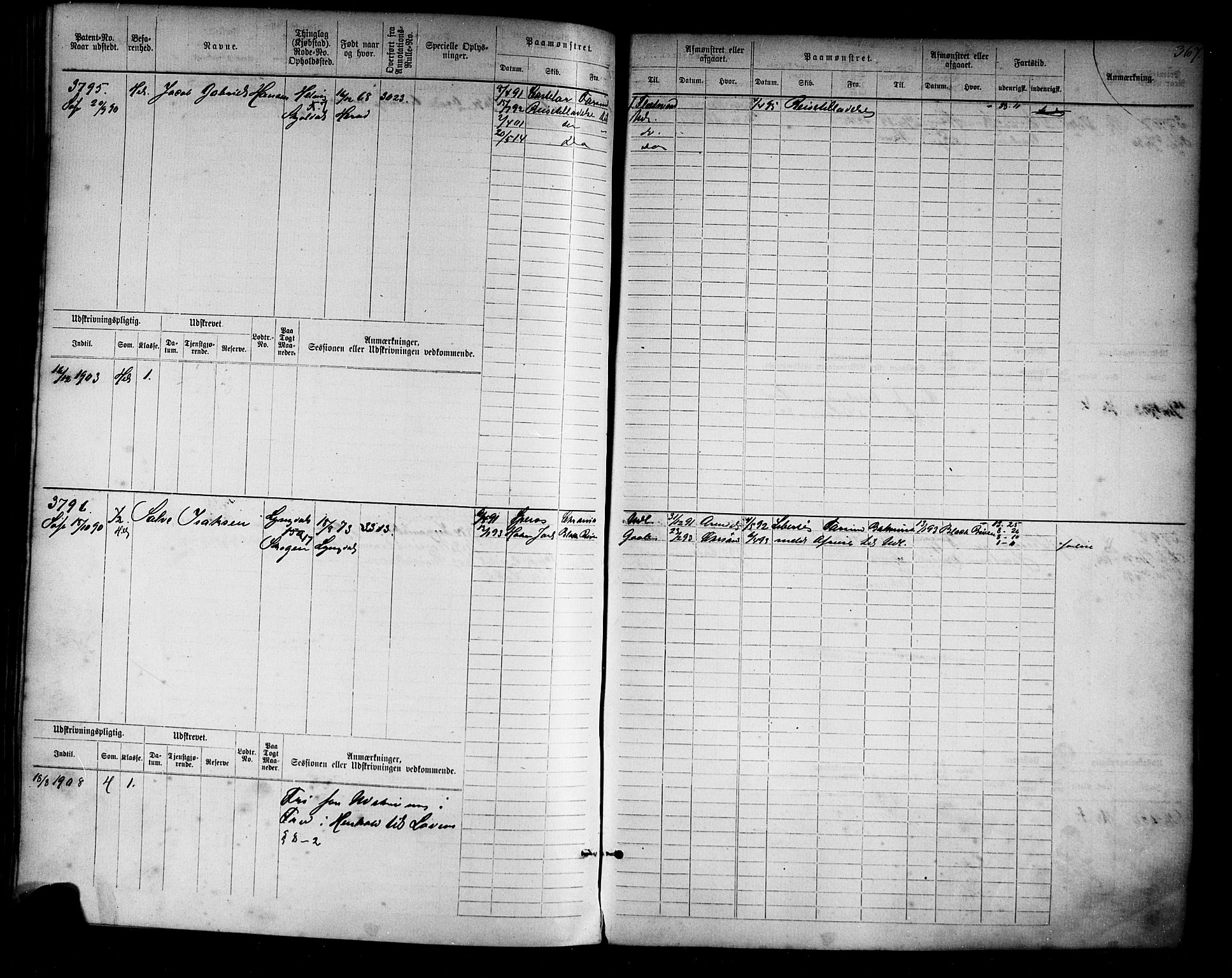 Farsund mønstringskrets, SAK/2031-0017/F/Fb/L0019: Hovedrulle nr 3067-3832, Z-11, 1882-1922, p. 374