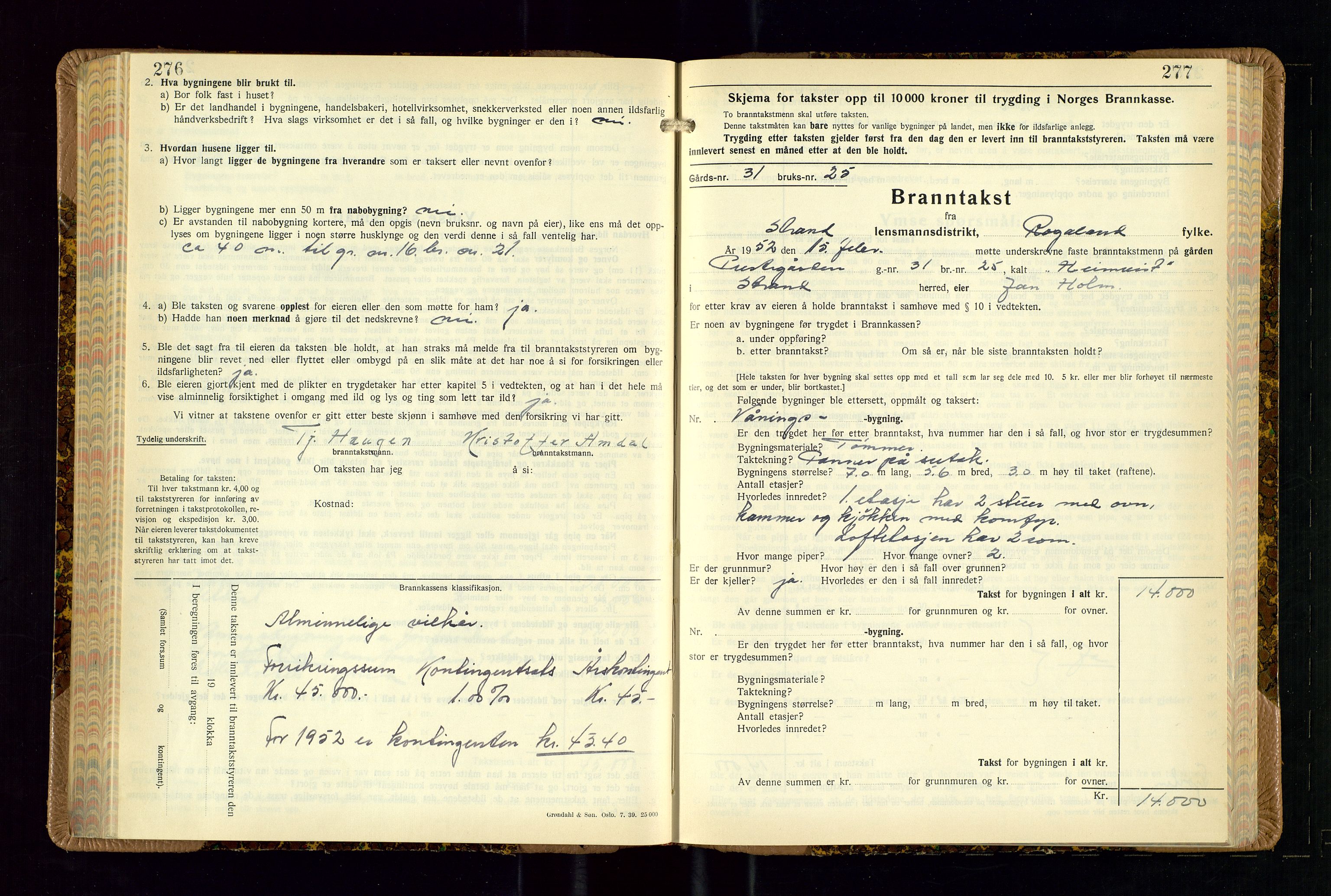 Strand og Forsand lensmannskontor, AV/SAST-A-100451/Gob/L0002: Branntakstprotokoll, 1942-1953, p. 276-277