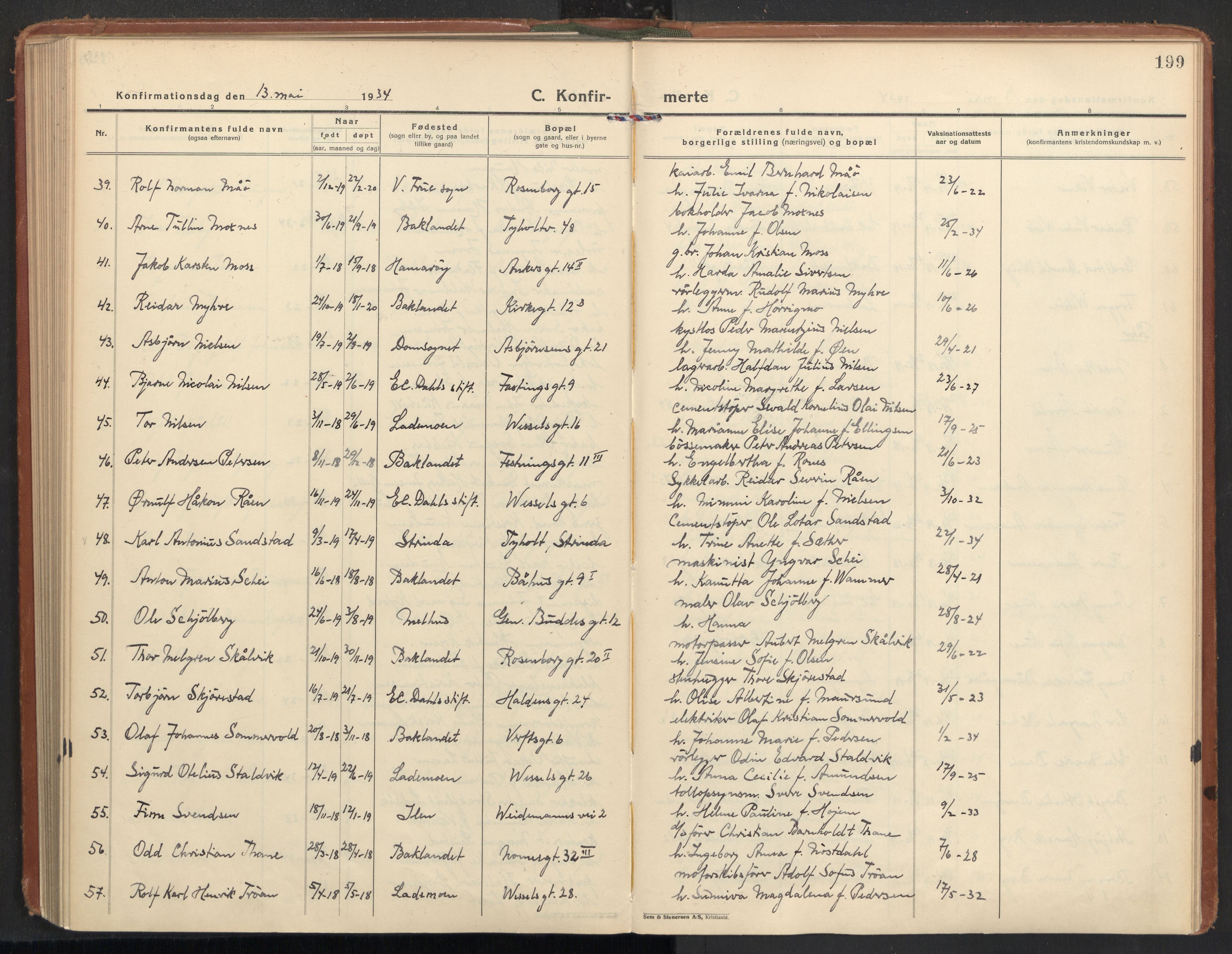 Ministerialprotokoller, klokkerbøker og fødselsregistre - Sør-Trøndelag, SAT/A-1456/604/L0208: Parish register (official) no. 604A28, 1923-1937, p. 199