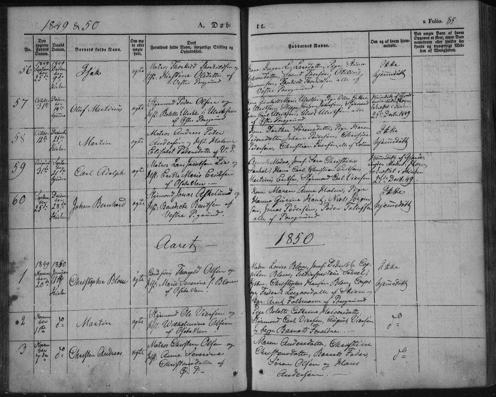 Porsgrunn kirkebøker , SAKO/A-104/F/Fa/L0006: Parish register (official) no. 6, 1841-1857, p. 85