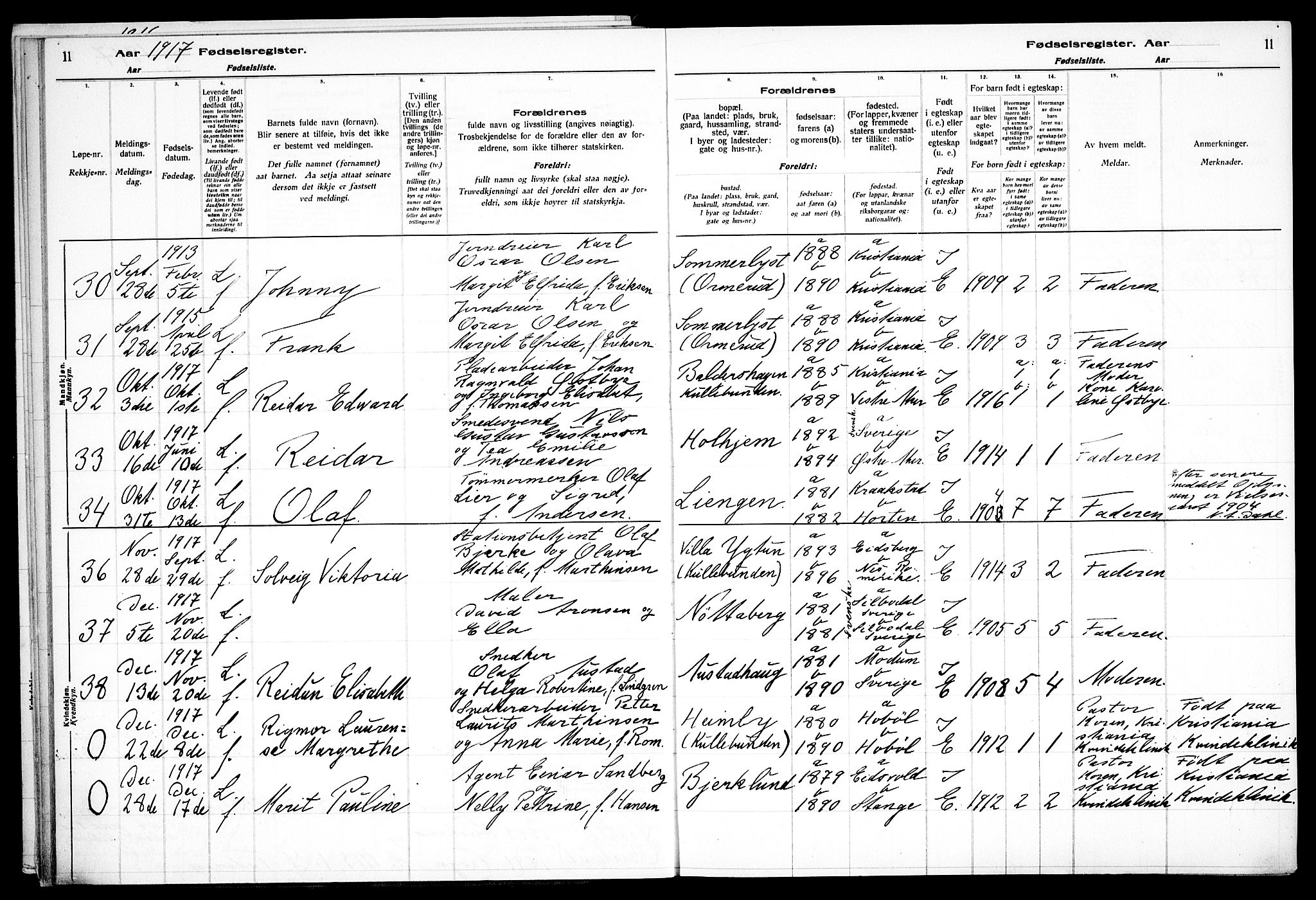 Nesodden prestekontor Kirkebøker, SAO/A-10013/J/Jb/L0001: Birth register no. II 1, 1916-1933, p. 11
