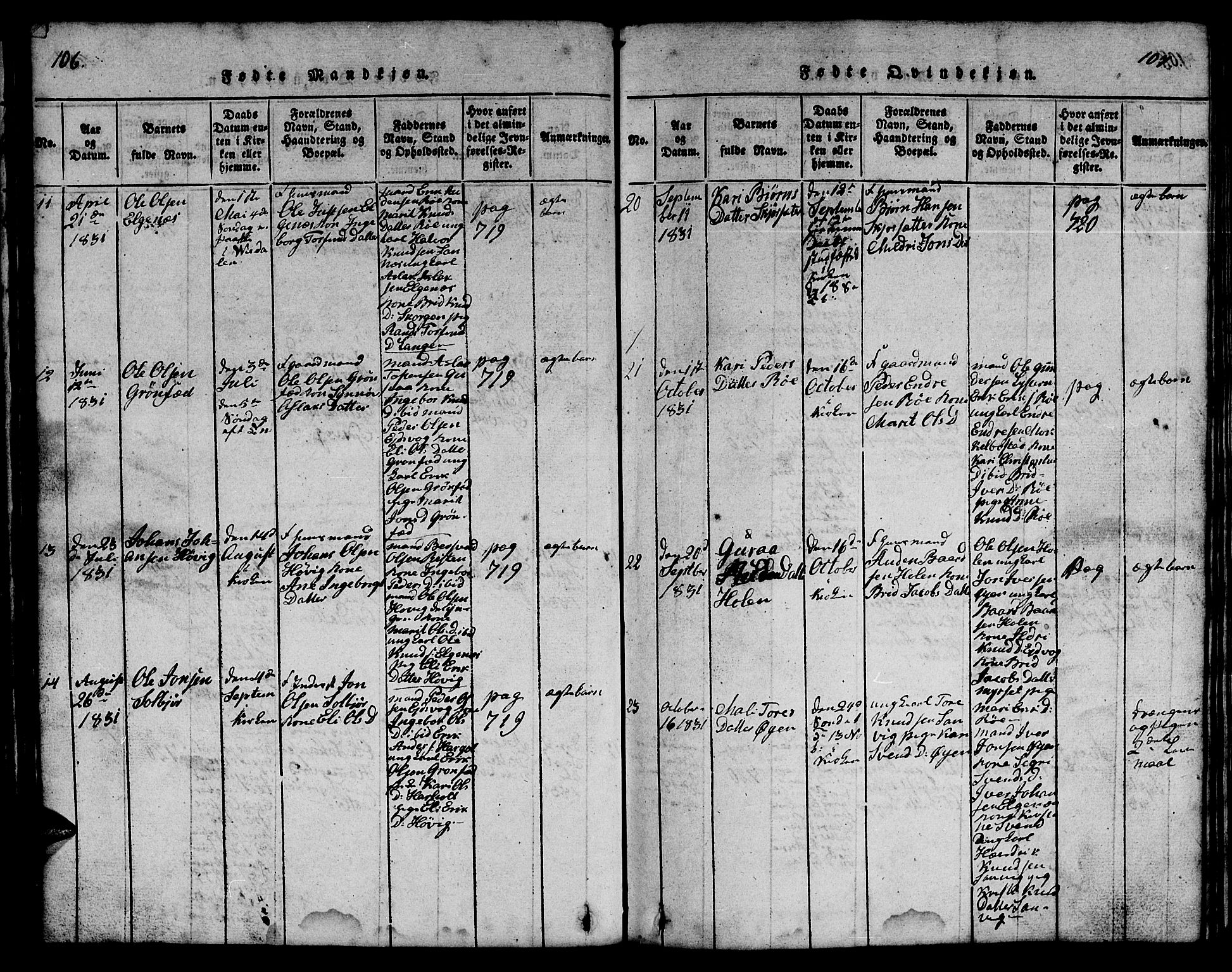 Ministerialprotokoller, klokkerbøker og fødselsregistre - Møre og Romsdal, SAT/A-1454/551/L0629: Parish register (copy) no. 551C01, 1818-1839, p. 106-107